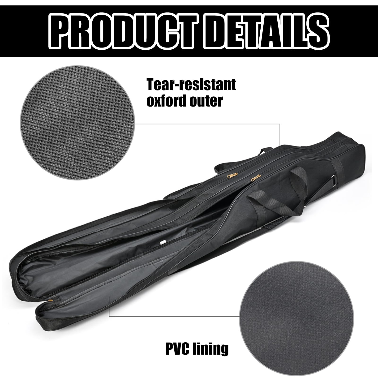 PORFOYO Bolsa Para Cañas De Pescar, Bolsa Plegable Para Cañas De Pesca, 150 Cm, Con Correa Para El Hombro Y Asas, Bolsa De Almacenamiento Para Carretes Y Equipo