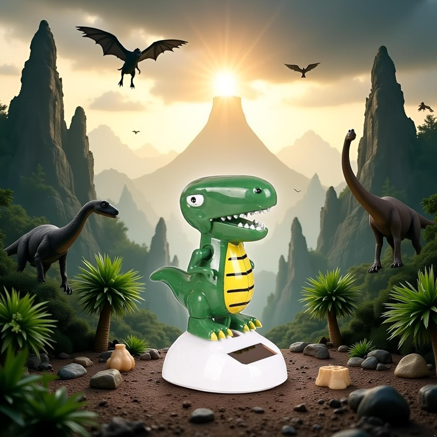 Green Solar Powered Dancing Dinosaur,Decoration Gift,Swinging Dancer Ornaments,No Battery Required,Desk and Dashboard Decor Home Decor Birthday Gifts Solar Power Kits Learning and Education