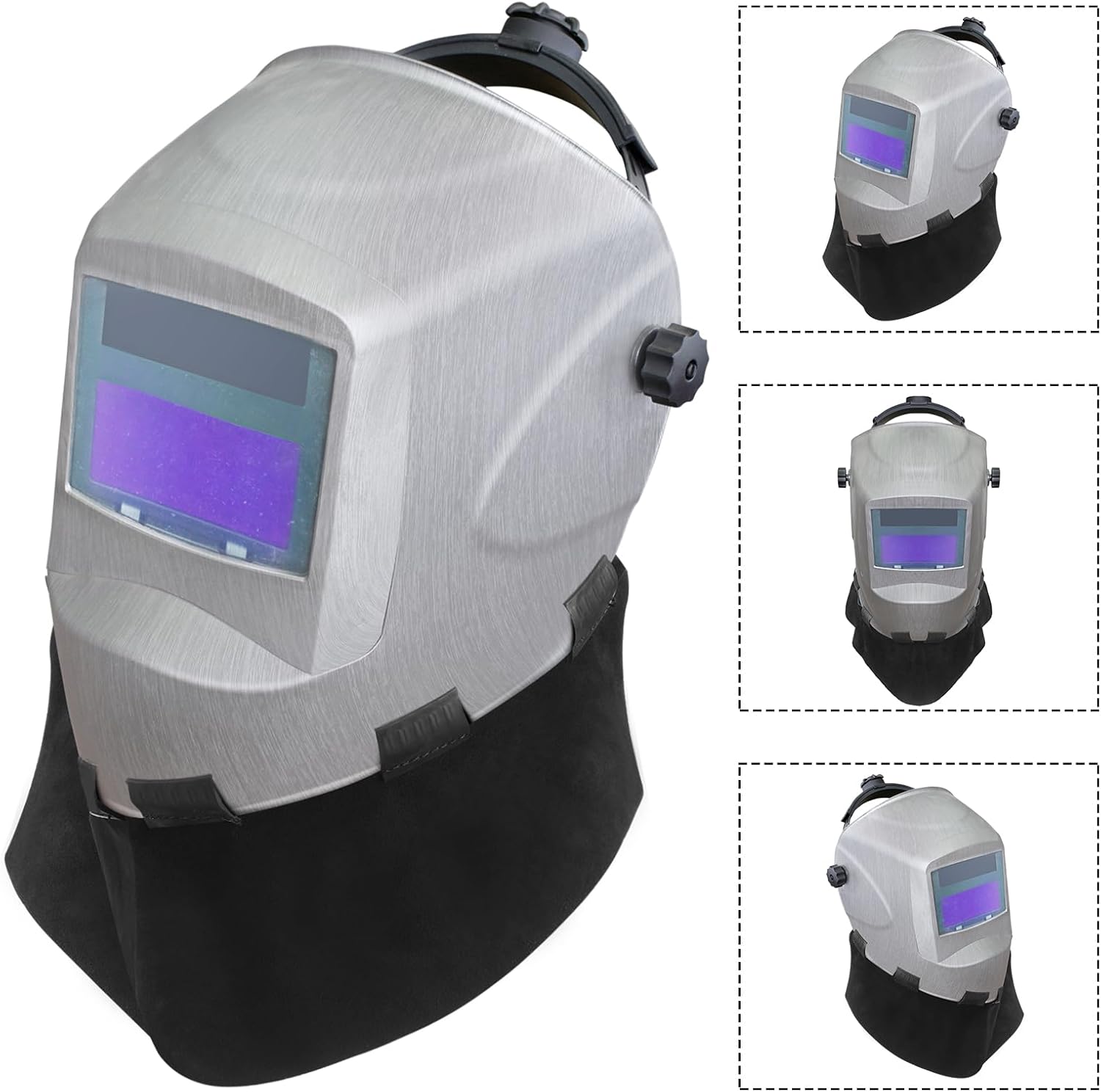 Shyyween 2 Pcs Welding Helmet Accessories Black Split Cowhide Wrap Around Helmet Bib Cover Leather Welding Hood Accessories Neck Protector for Most Helmets