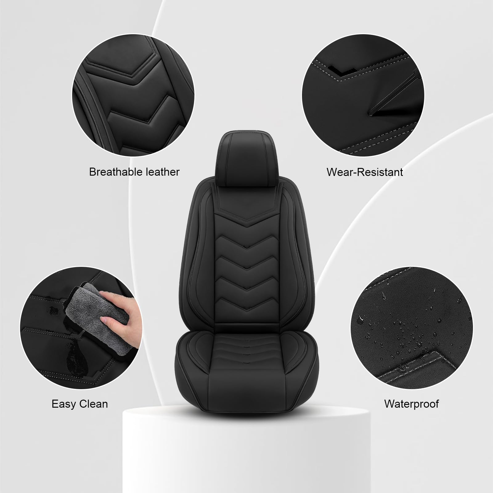 Coprisedili Auto Universale Per Jaecoo 7 (2024 2025 2026), PU Pelle Copri Sedile Auto，Traspirante，Airbag Amichevole，A Doppia Fila, Cinque Posti(Pure Black)