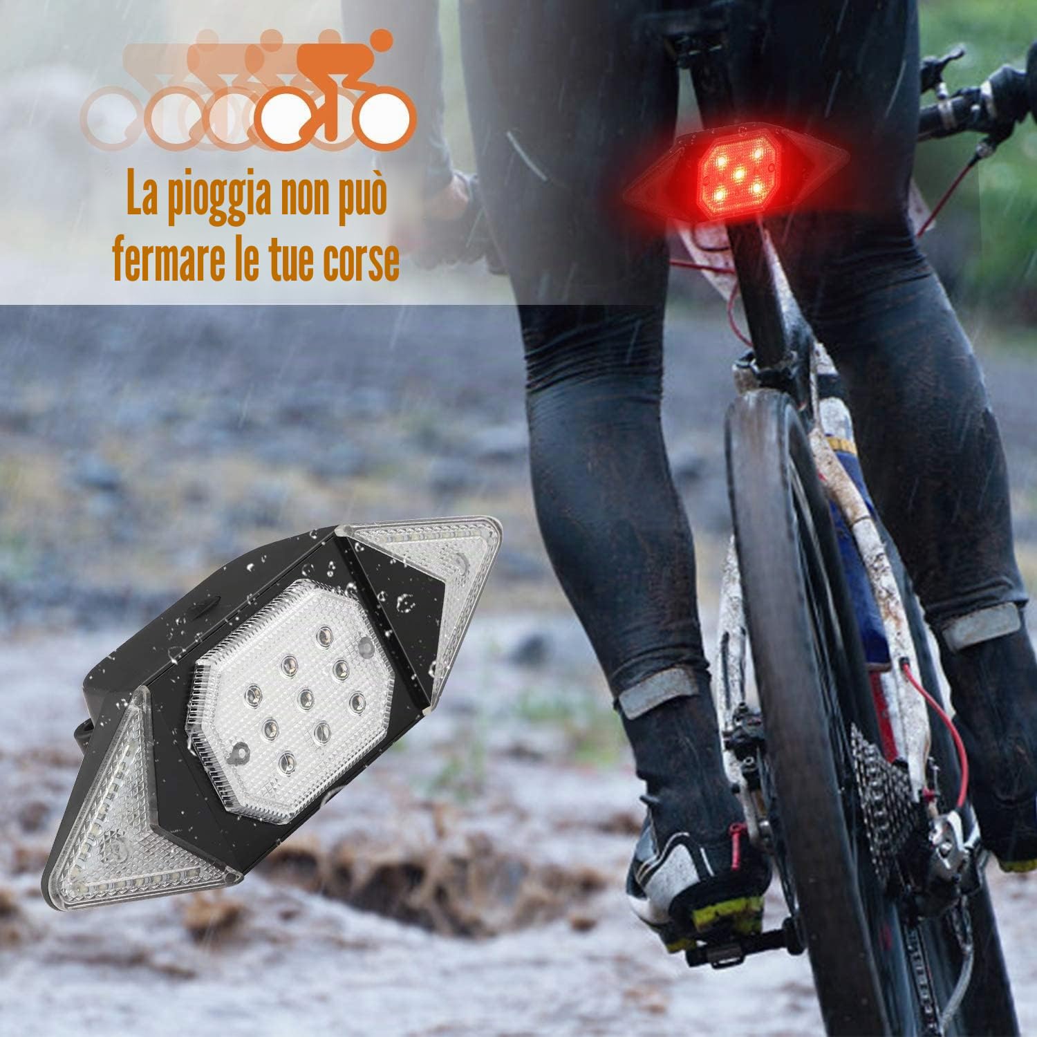 Luce posteriore della bicicletta Lampeggianti Lampeggianti Impermeabile Lampeggiante Luce di avvertimento del Freno posteriore della bicicletta con telecomando senza fili Luci posteriori per