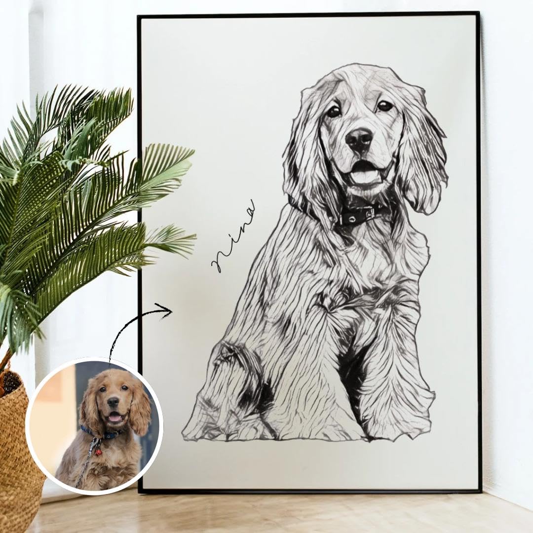 Retratos personalizados de perros - Estilo boceto por CREAativa - Opción Digital o Impresa en Lienzo de calidad.