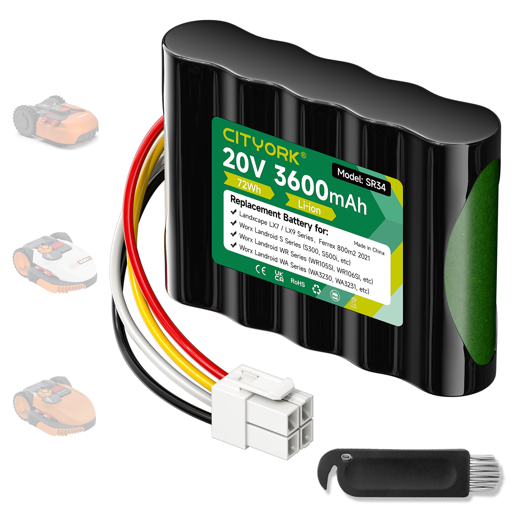 CITYORK Batería de 20 V para Worx Landroid S300, S390m2, S Basic, S300i, S450i, S500i, S700i, para WR100SI, WR101SI, WR102SI, WR103SI, WR104SI, WR105SI, WR106SI, WR115MI, para Worx WA32 30, WA3231