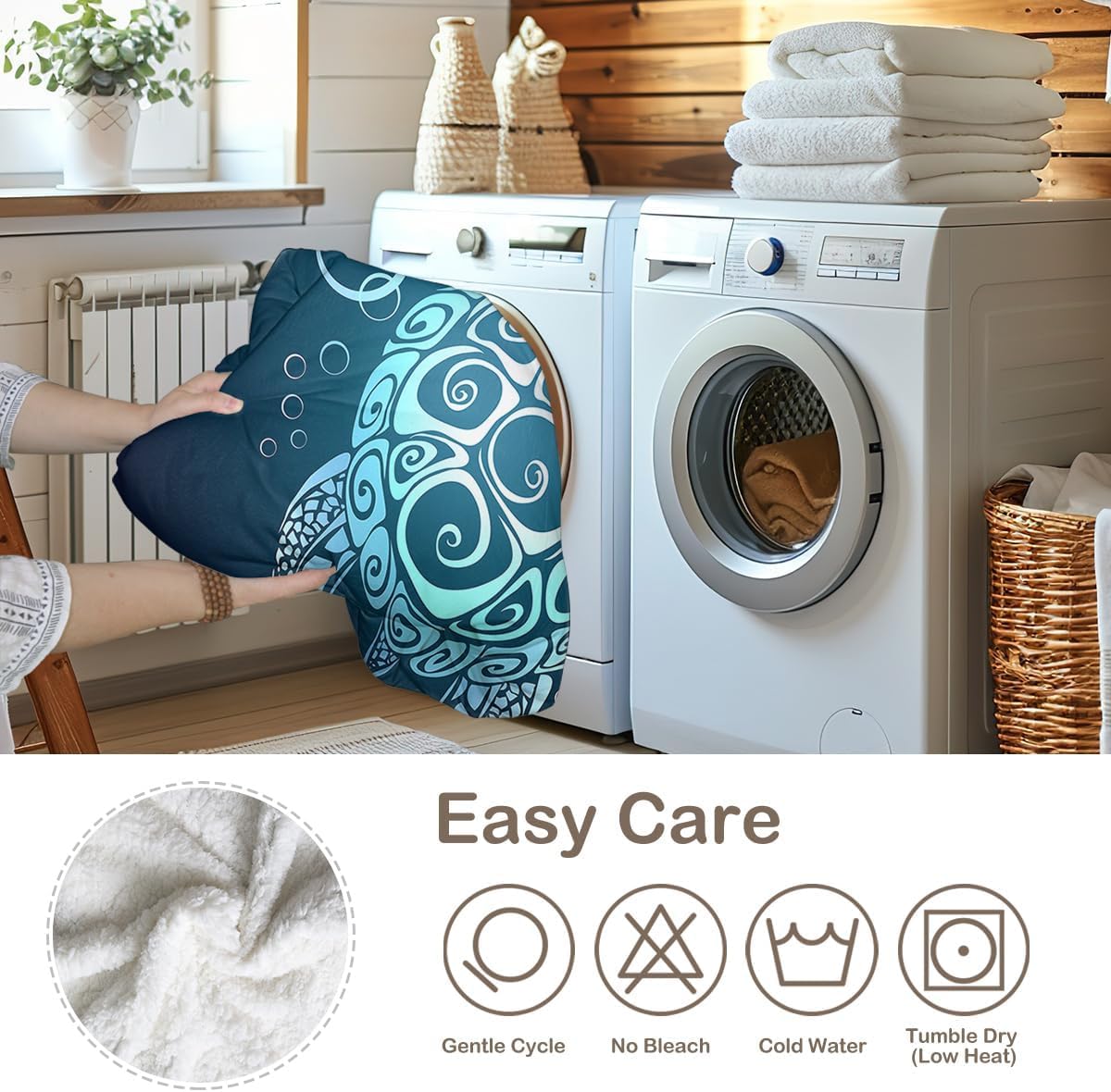 Sleepwish Sea Turtle Fleece Throw Blanket Soft Beach Theme Teal Turquoise Plush Sherpa Blanket for Couch Chair, Sea Turtle Gifts for Women (50" X 60")