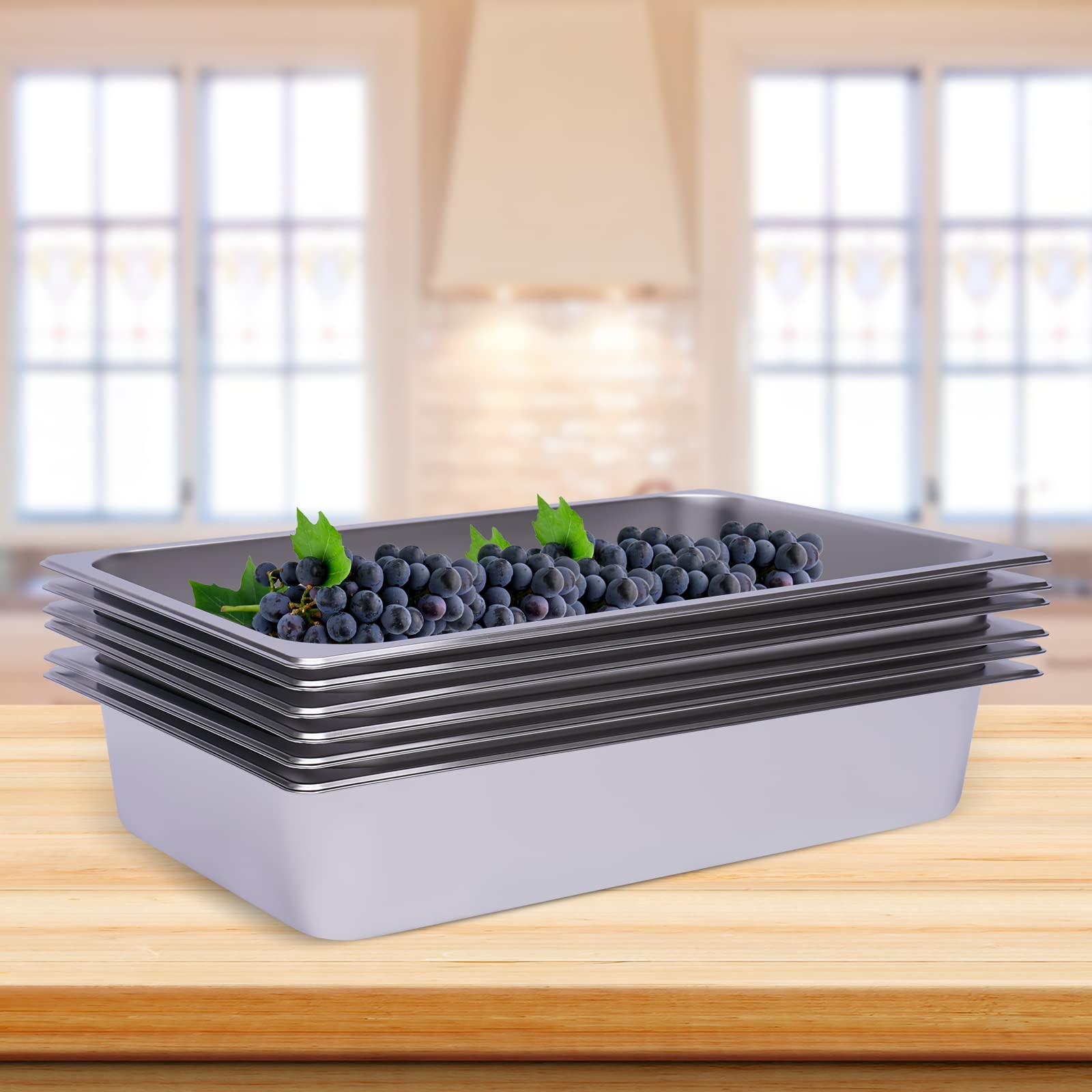 XUFOPLY 6PCS Steam Table Pans, 6 Inch Stainless Steel Commercial Food Pan Large Capacity Hotel Pan for Hotel, Party, Buffet, Catering Supplies (10 Inch)