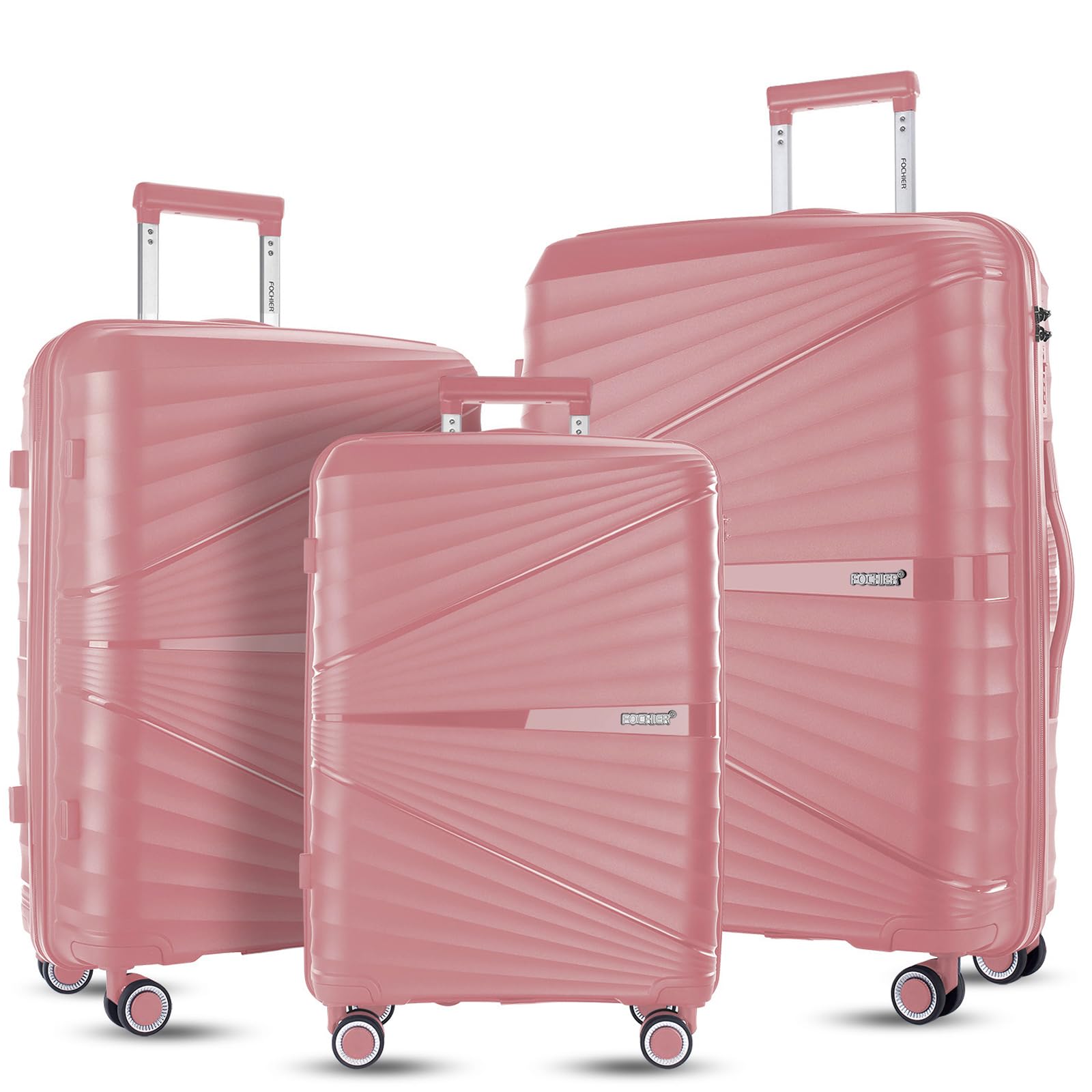 FOCHIER 3 Piece Hardside Luggage Set with Spinner Wheels, Rolling Suitcase Set for Men Women, 20 24 28 Inch, Rose Gold