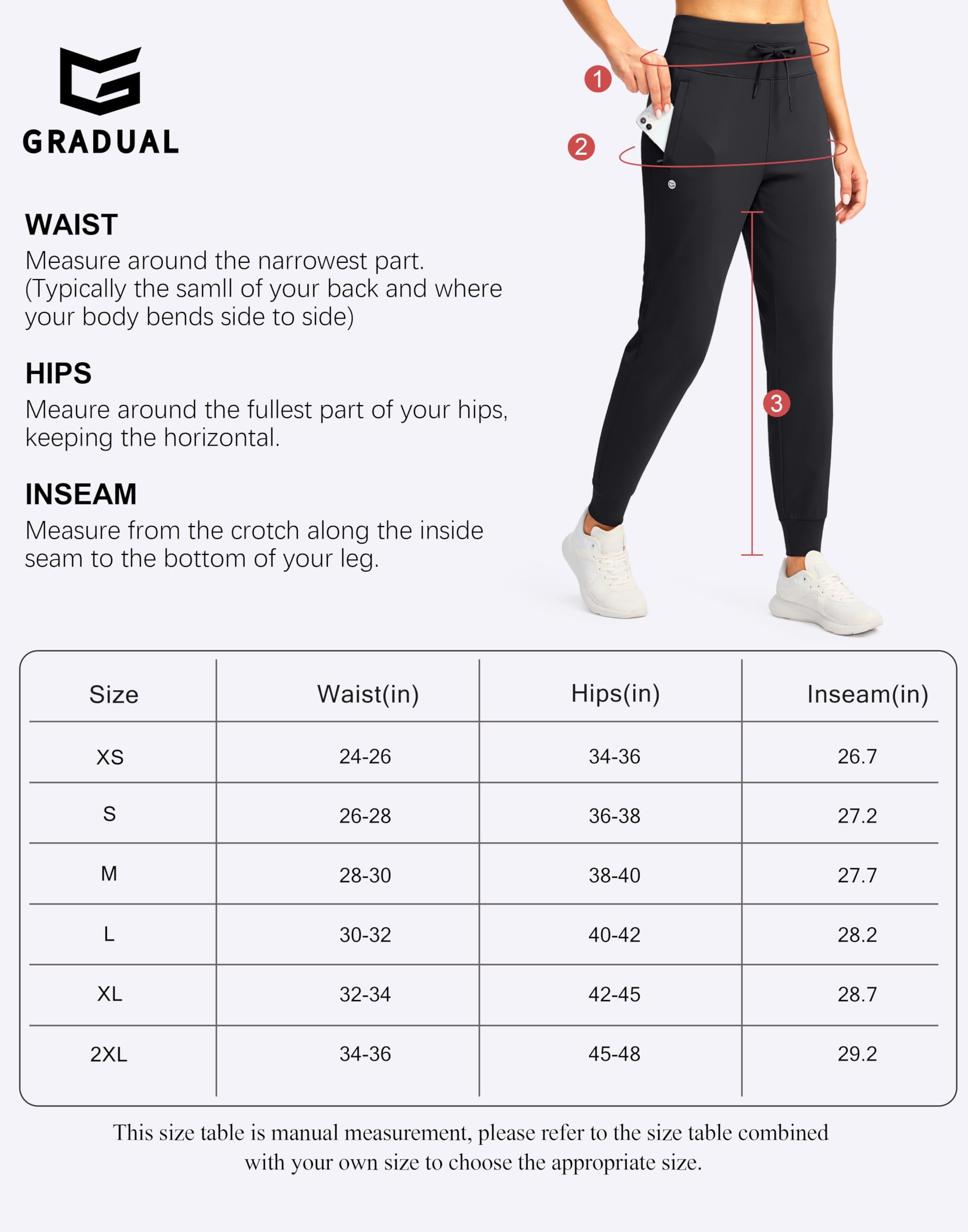 G Gradual Pantalones deportivos para mujer con bolsillos con cremallera, pantalones deportivos de cintura alta, pantalones deportivos cónicos para mujer, para descansar y entrenar