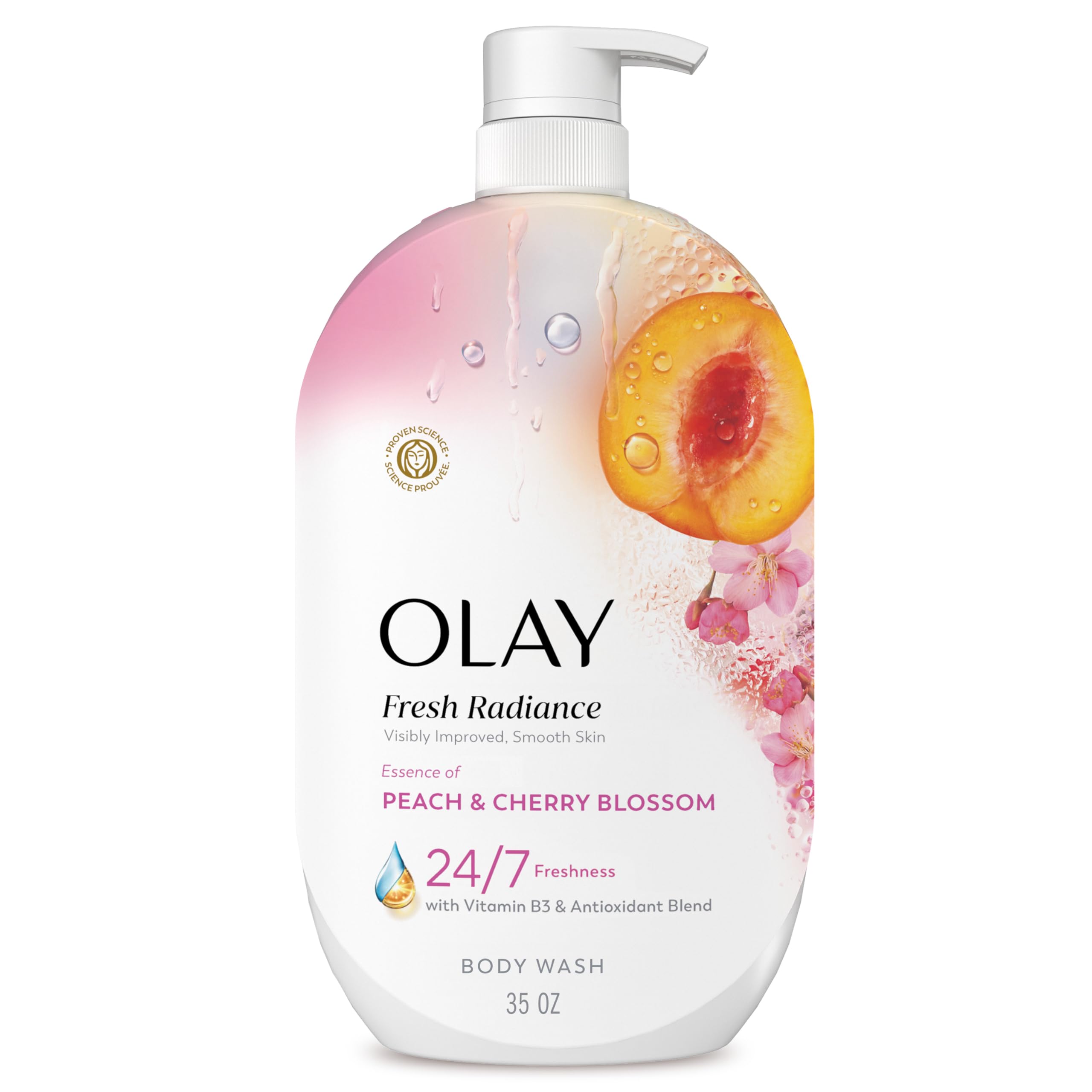 Olay Body Wash for Women Fresh Radiance 24 7 Skin-Loving Freshness Visibly Radiant Plant Based Cleansers Vitamin B3