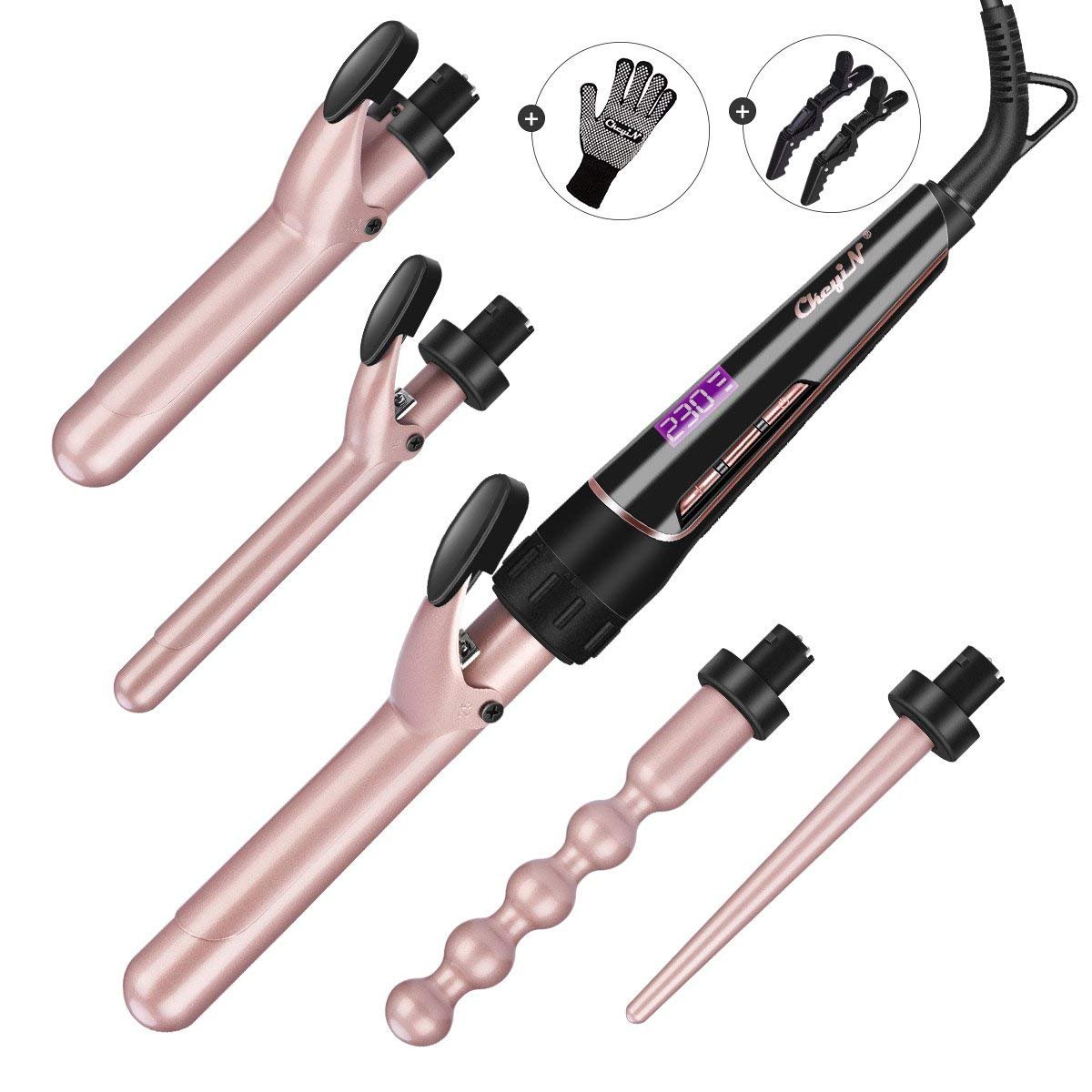 CkeyinCurling Tongs 32mm Curling Wand Iron Set with PTC Ceramic Barrels 80°C-230°C Temperature Control Multi Stylers for All Hair Type