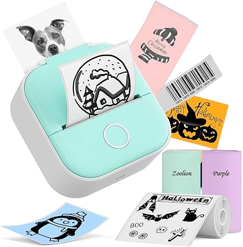 T02 Mini impresora adhesiva para impresora, mini impresora pequeña portátil con 3 rollos de papel, máquina de impresora inalámbrica de mini