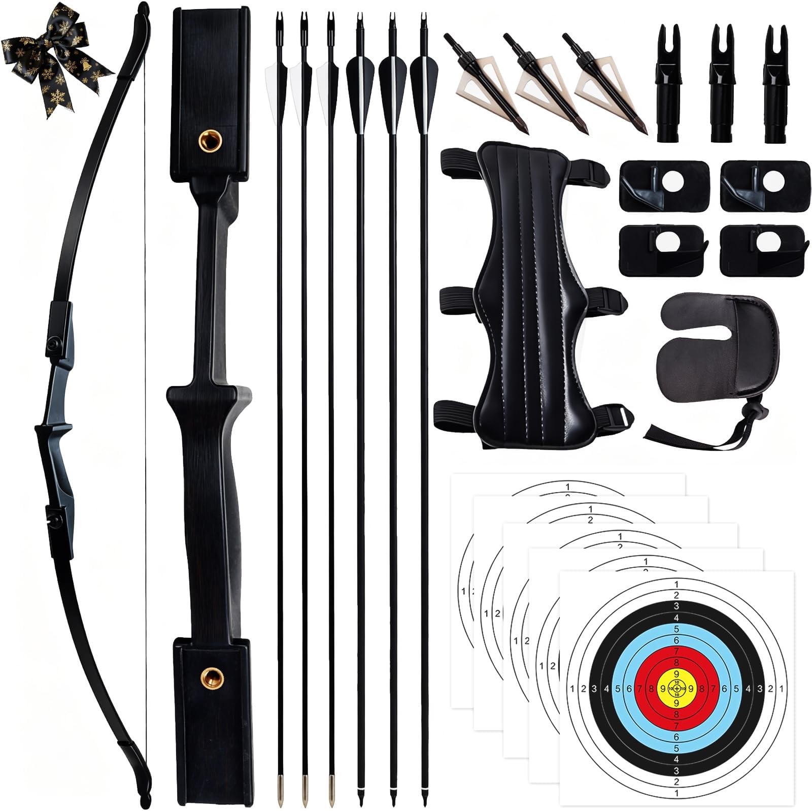Archery Recurve Bow and Arrow Set - 53" Takedown Recurve Bow Package for Adults Youth Beginner Left and Right Hand, Longbow Hunting Training& Shooting Practice (20lbs/30lbs/40lbs) (30 LBs)