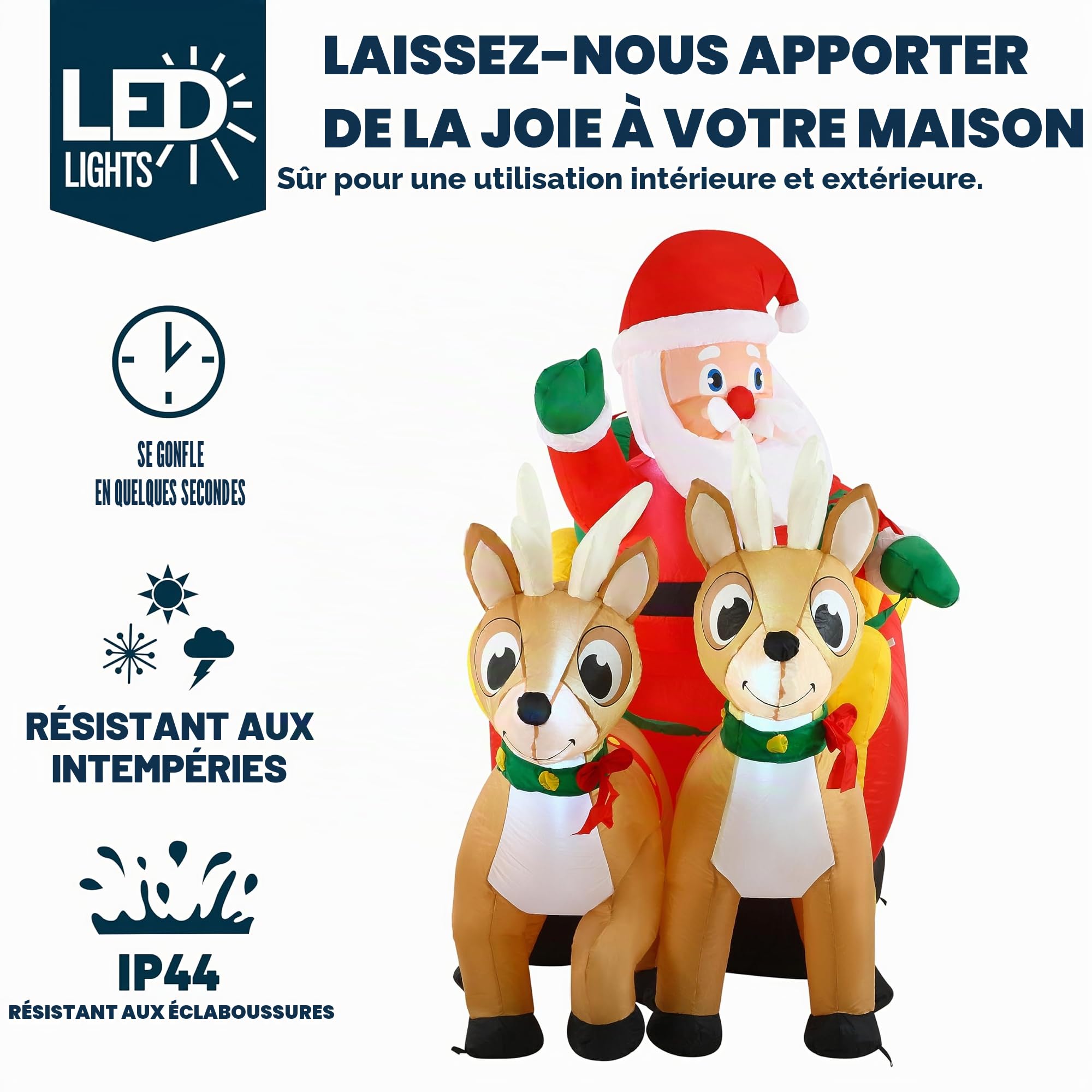 Joiedomi Père Noël Gonflable sur Un Traîneau, 1.83m de Long, avec l'éclairage LED, Cadeau de Noël Gonflable, pour Décoration de Jardin d'intérieur/extérieur