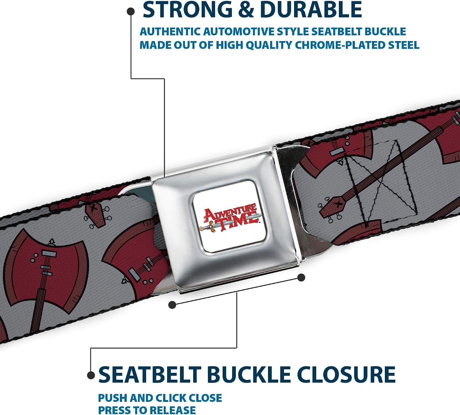 Cartoon Network Belt, Seatbelt Buckle Belt, Adventure Time Marcelines Axe Bass Scattered Gray, Adjustable