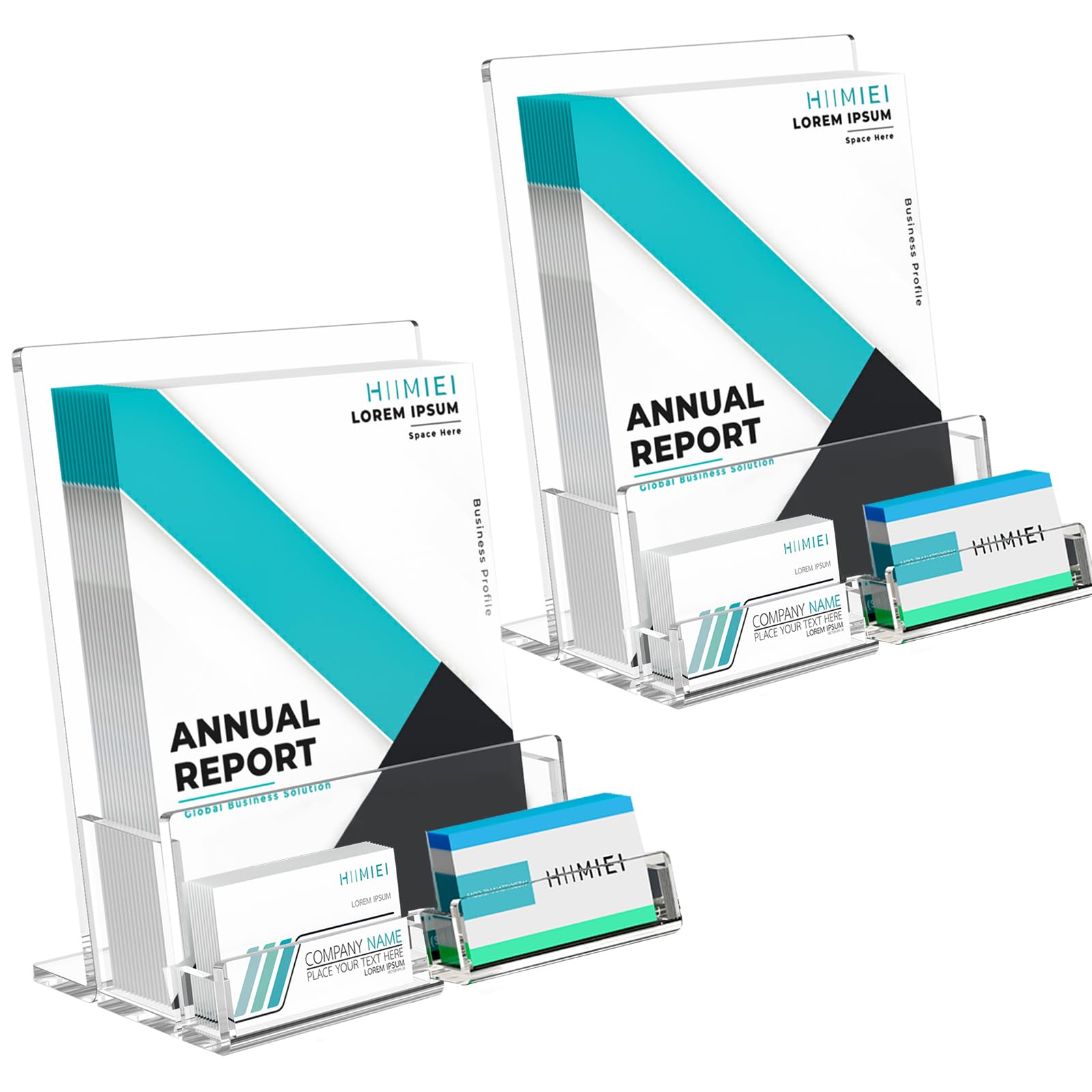 HIIMIEI Acrylic Leaflet Holder A4: 2 Pack Clear Brochure Holder with Business Card Holder