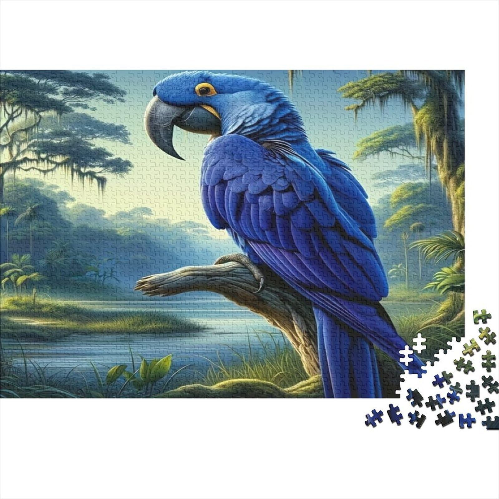 Blue Macaw Perched Puzzles 1000 Piece Challenge Toy for Adults, Impossible Jigsaw Puzzles 1000 Pieces Educational Game Home Decoration 52x38cm/1000pcs