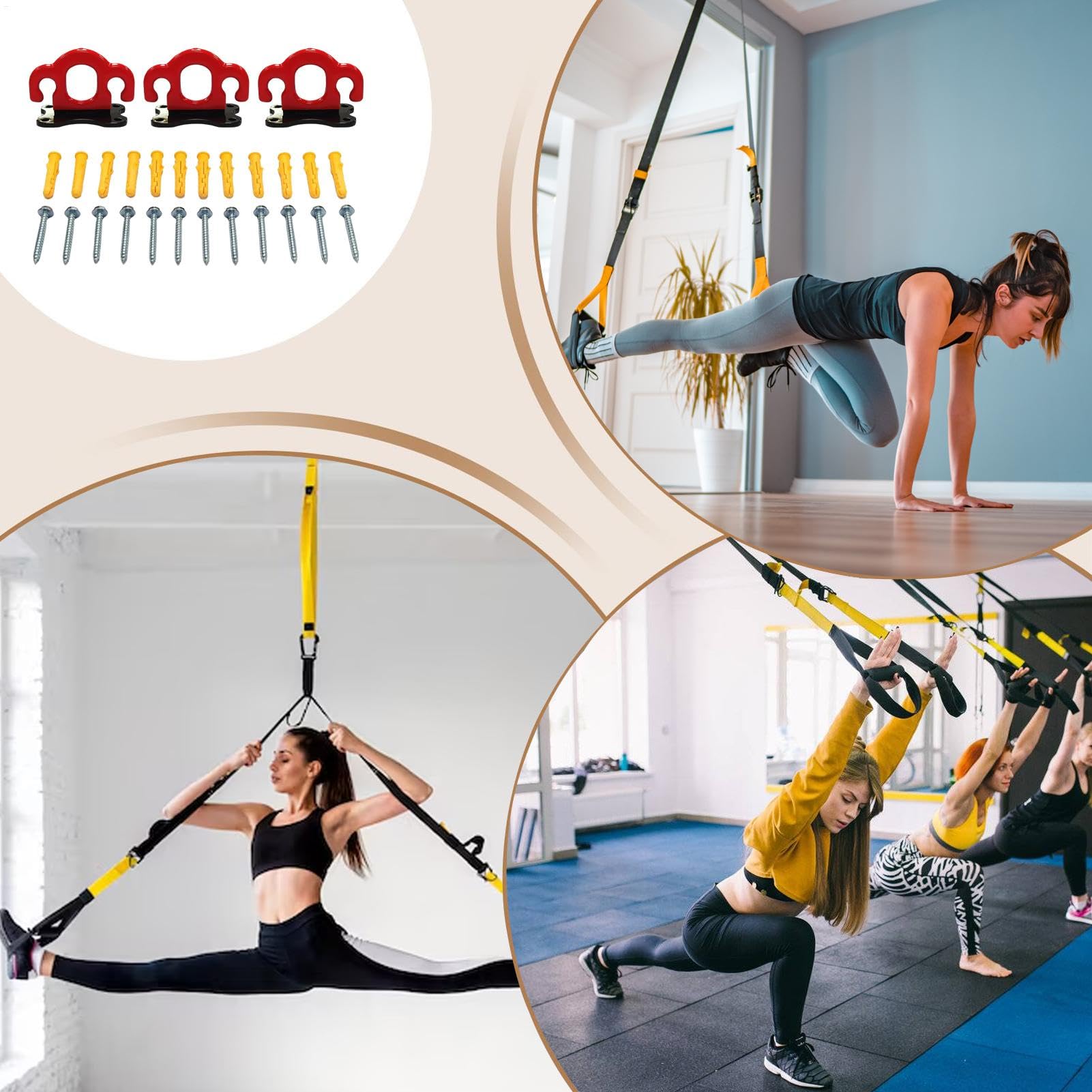 Ganci Per Bande Elastiche Supporto A Parete E Soffitto E Robusto | Gancio a Parete con Cinghie di a Corpo Libero Esercizi di e Allenamento con Bande e Yoga Fitness