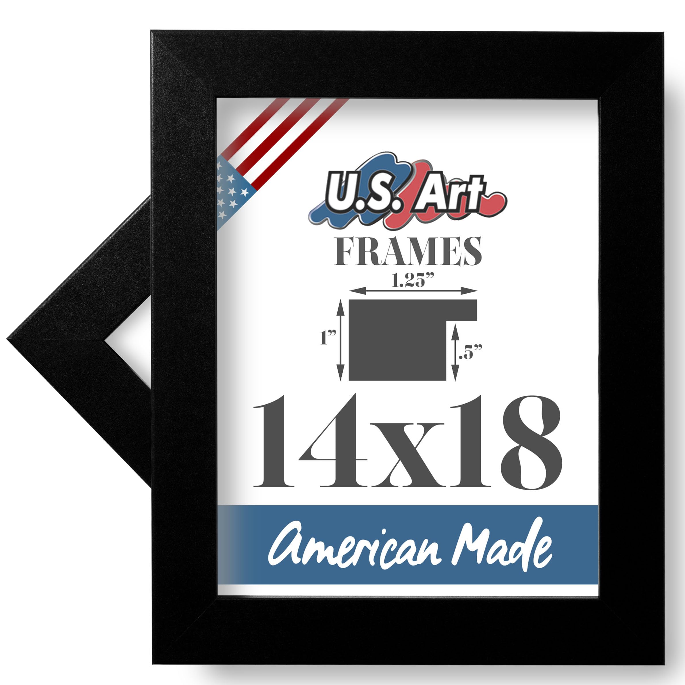 US Art 14x18 Black 1.25 Inch Flat, Wood Composite MDF Picture Poster Photo Frame
