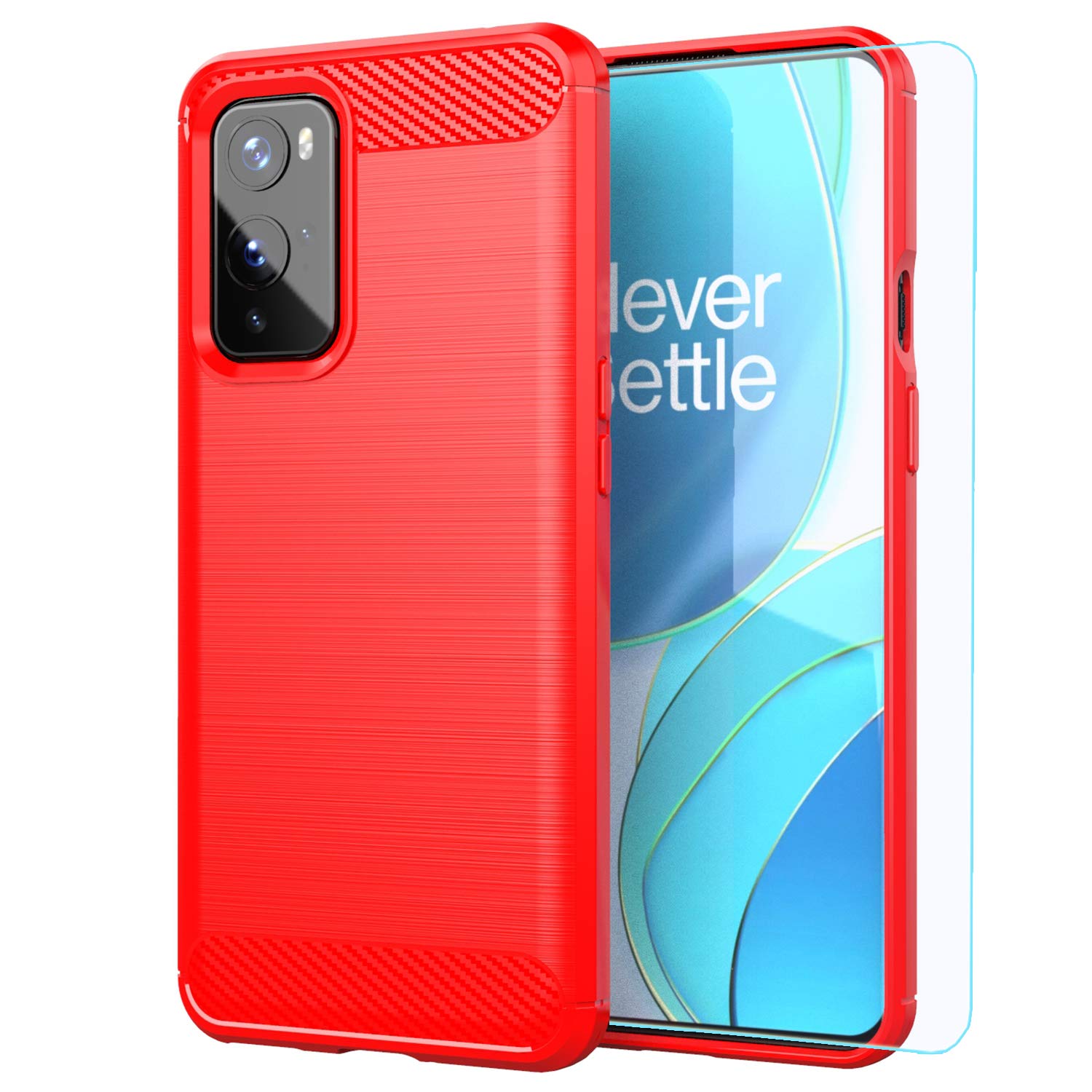 Oneplus 9 case,1+ 9 case with HD Screen Protector,M MAIKEZI Soft TPU Slim Fashion Non-Slip Protective Phone Case Cover for Oneplus 9/1+ 9 (Red Brushed TPU)