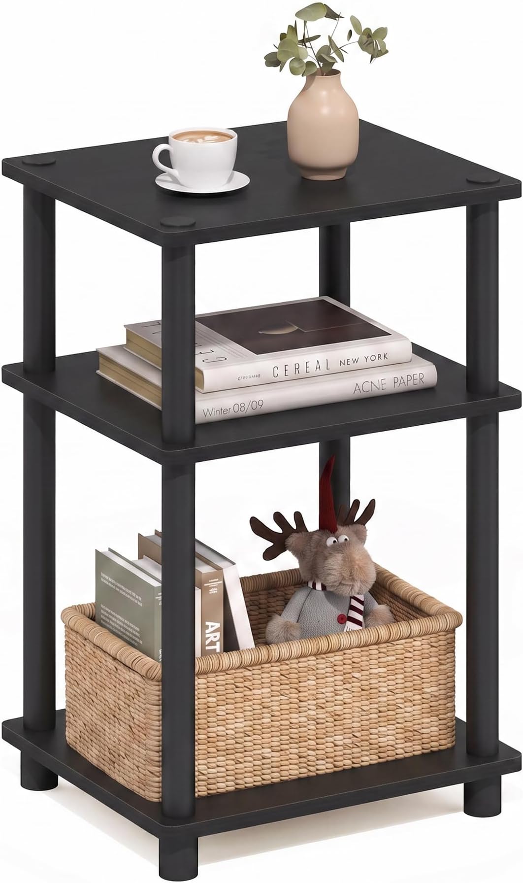 Furinno JUST 3-Tier Tool-Free Bedside Table, Americano