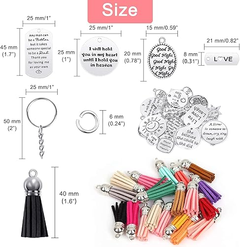 Miniatura 4 de Audab Juego de 350 llaveros motivacionales con 50 dijes de palabras inspiradoras grabadas, 50 borlas de llavero de cuero, 50 llaveros con cadena,