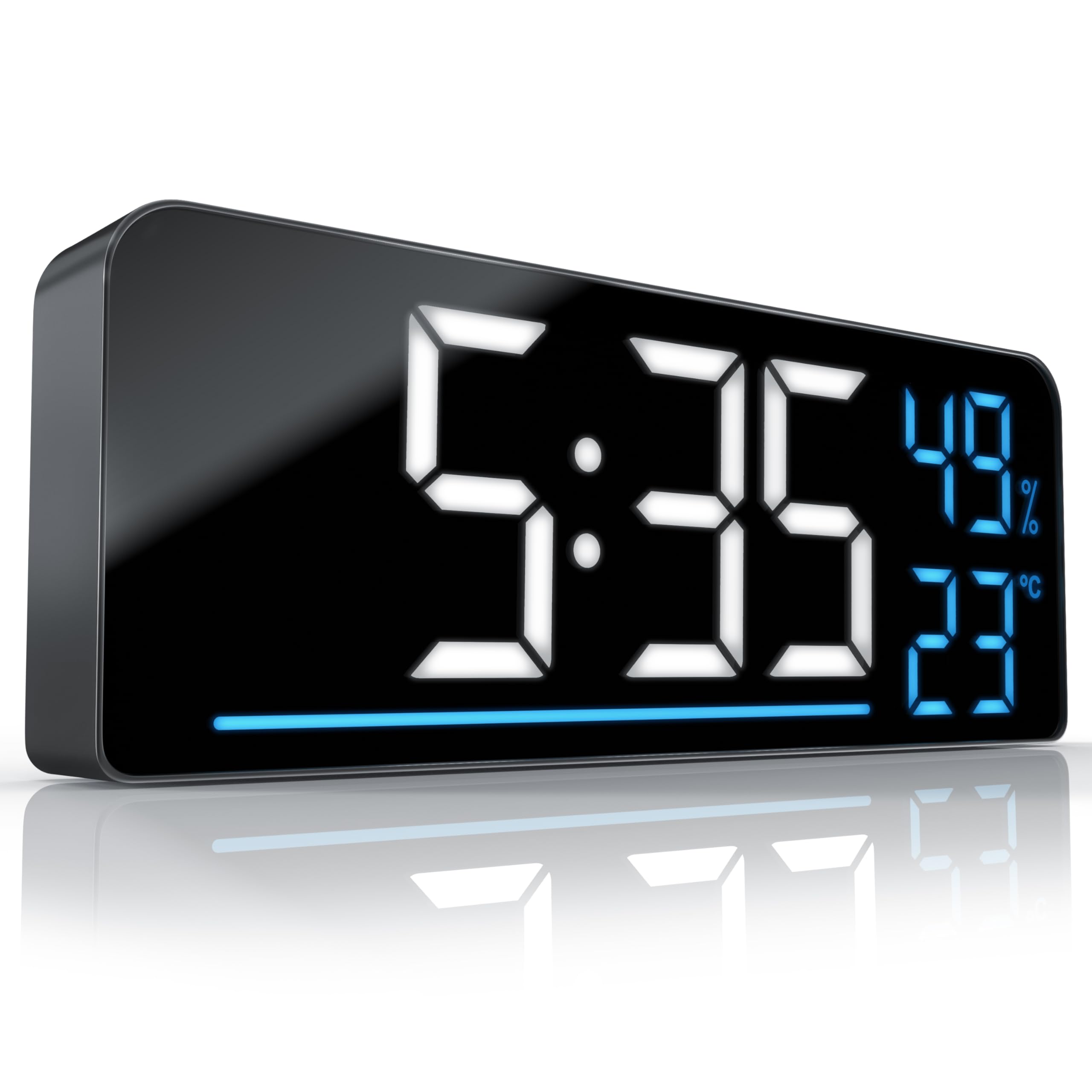Csl-Computer Black Csl – Digital Alarm Clock With Large Display, 2 Alarm Modes, Bedside Alarm Clock, 4 Adjustable Brightness Levels, Snooze, Humidity And Temperature Display, Timer, 12/24-Hour Format