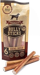 Bully Bunches All Natural Standard 6 Inch Bully Sticks – Odour Free, Rawhide Free, Chemical Free – Safe, Long Lasting Beef Dog Chew Gnaws – Fully Digestible Treat for Small and Medium Dogs, 5 Pk