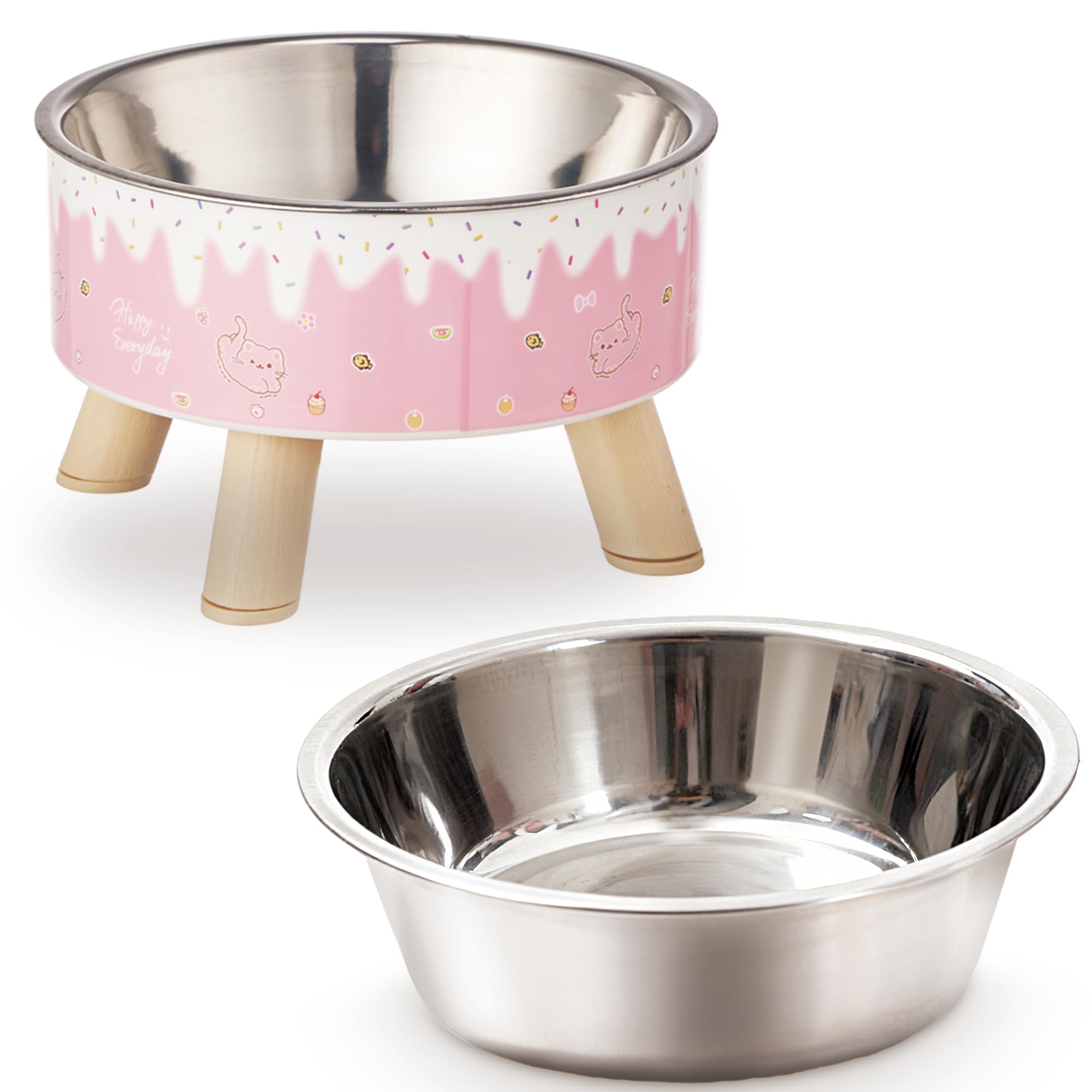 Vealind Raised Dog Bowls Stainless Steel Dogs Cats Food Water Bowls for Neck Joint Protection Raised Pet Dish for Small Medium Breed (Pink)