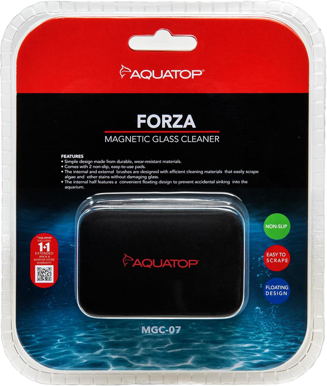 Aquatop Floating Magnetic Glass Cleaner for Fish Tanks – Non-Scratch Scrubbing Pads, Strong Magnet Grip, Easy Cleaning for Aquariums Up to 5/16″ Glass Thickness, MGC-07