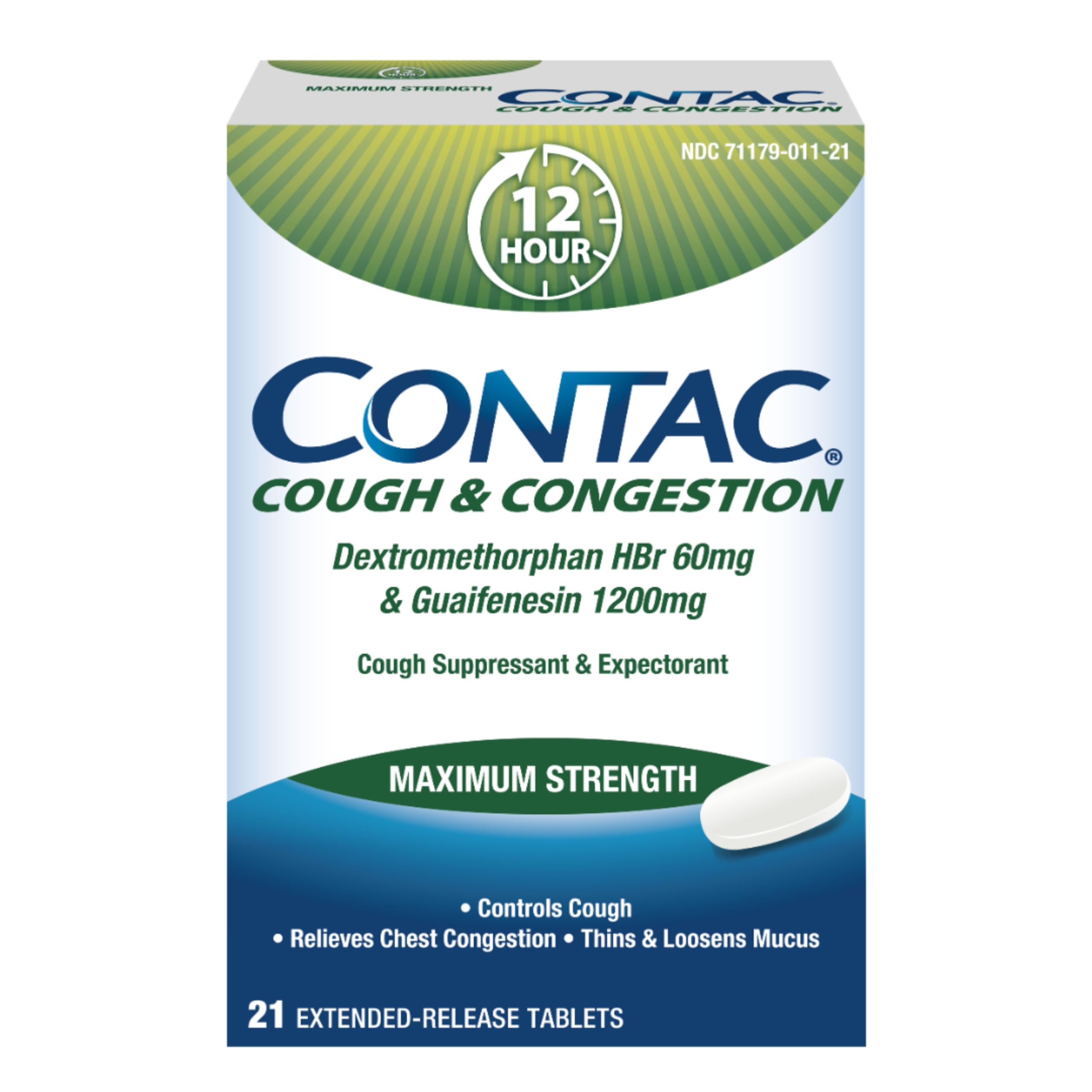 Contac Cough & Congestion Maximum Strength Controls Cough, Thins and Loosens Mucus, Guaifenesin & Dextromethorphan HBr, Extended Release Tablets, 21 Count