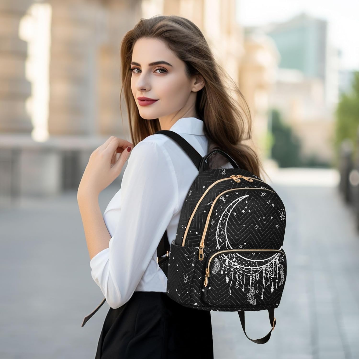 ZAZYXTJ Dreamcatcher Moon Backpack Purse for Women Quilted Mini Fashion Backpacks Lightweight Travel Casual Backpack S - Image 6