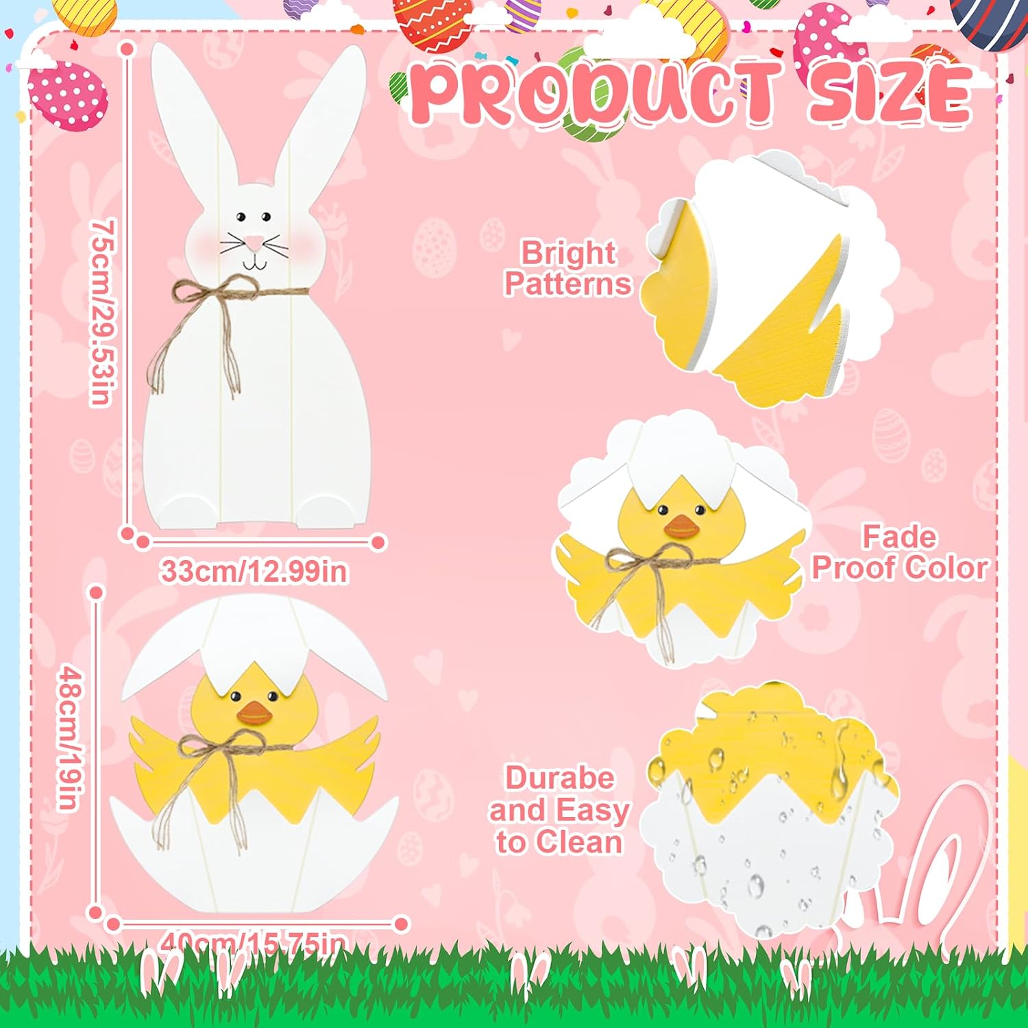 2 pcs easter bunny porch decor 30" wooden sign easter outdoor decor 19" egg standing porch sign easter outdoor decorations for farmhouse home front door yard garden spring party decor