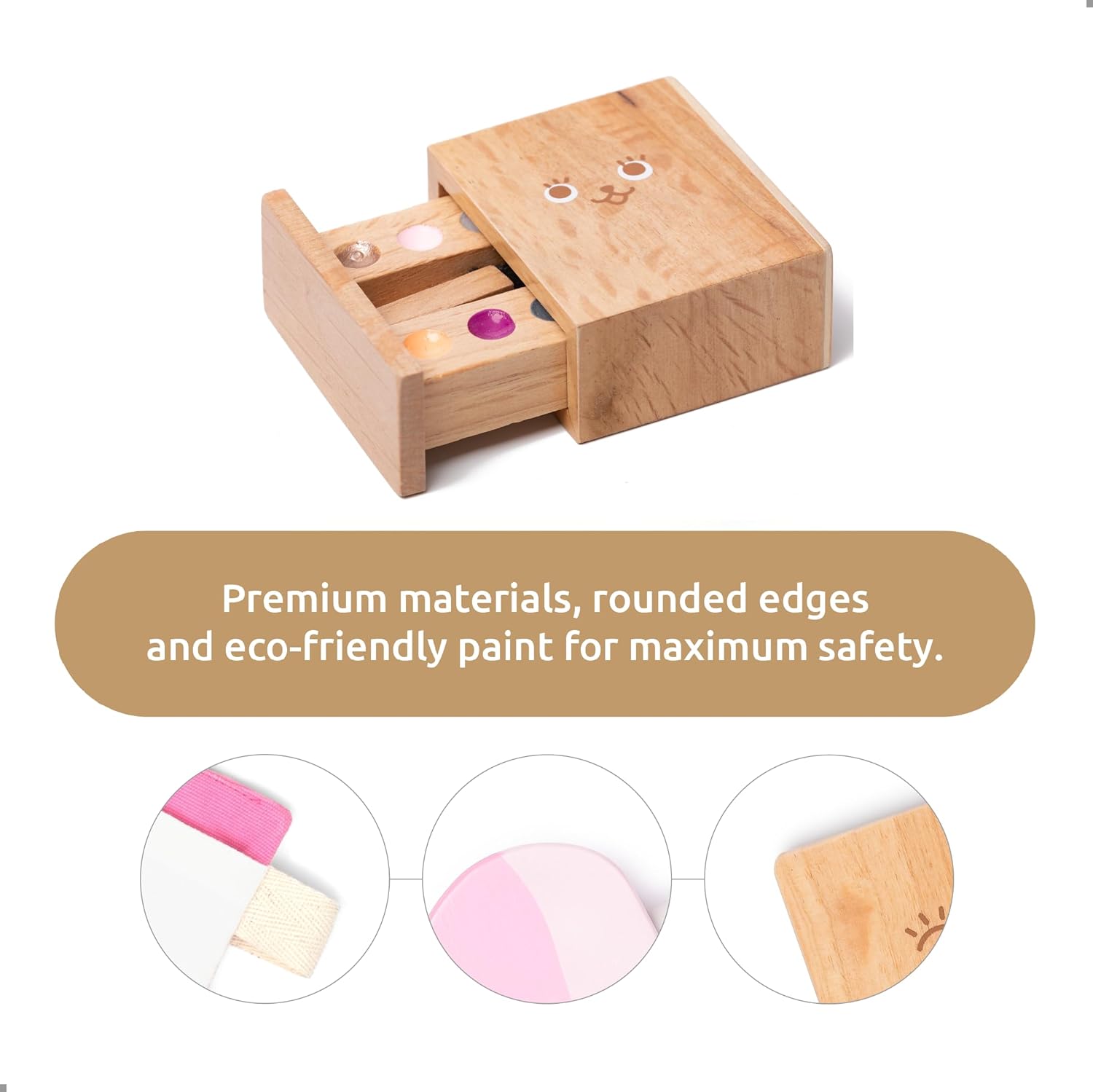 UMU® Wooden Beauty Salon Toys for Girls Makeup Playset 12 Piece Kit with Makeup, Brush, Mirror and Cosmetics Case, Best Gift for 3, 4, 5+ Girls Kids - Image 2