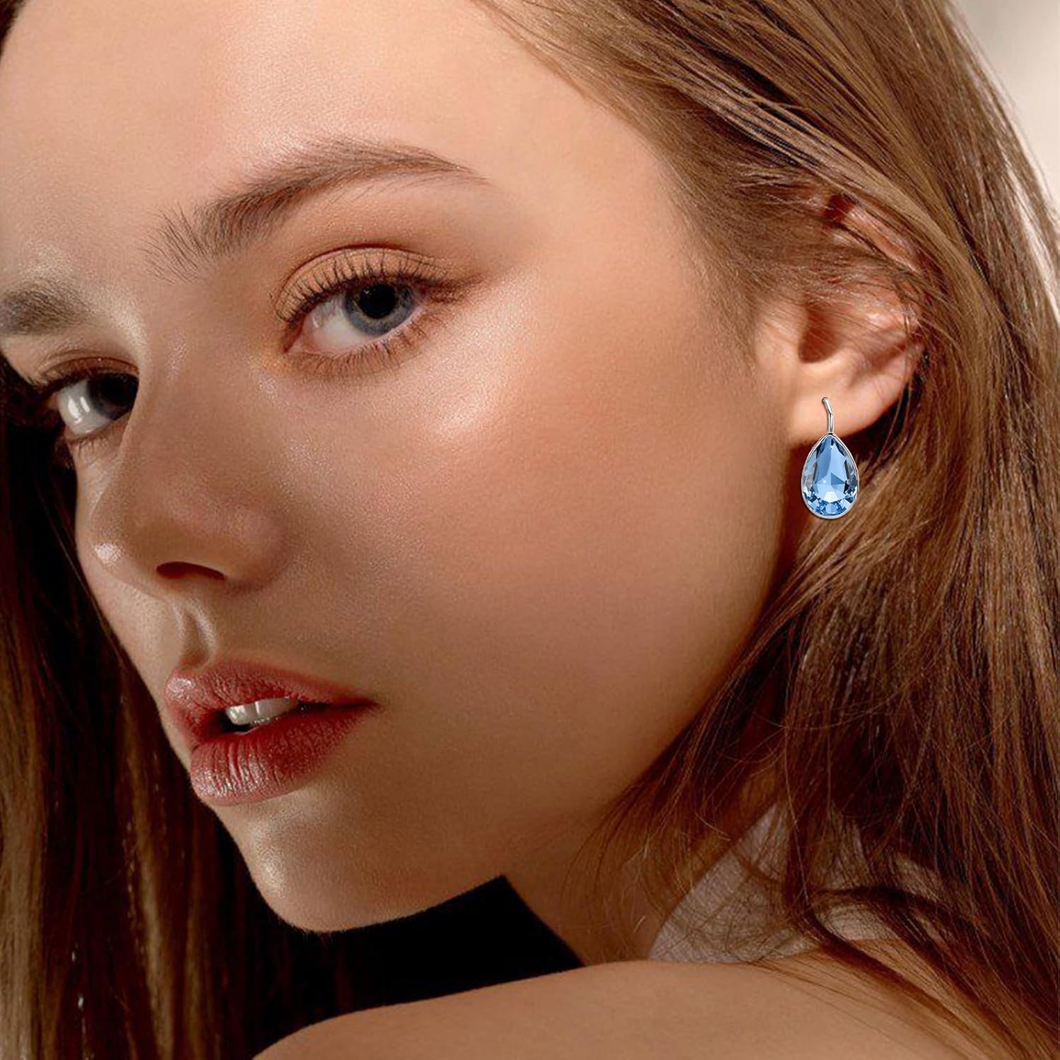 AOBOCO Sterling Silver Leverback Earrings Embellished with Crystals from Austria, Hypoallergenic Teardrop Cut Pear Crystal Earrings, Fine Anniversary Birthday Jewelry Gifts for Women - Image 2