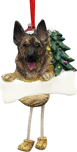 Adorno de pastor alemán con "patas colgantes" únicas pintadas a mano y adorno de Navidad fácilmente personalizado