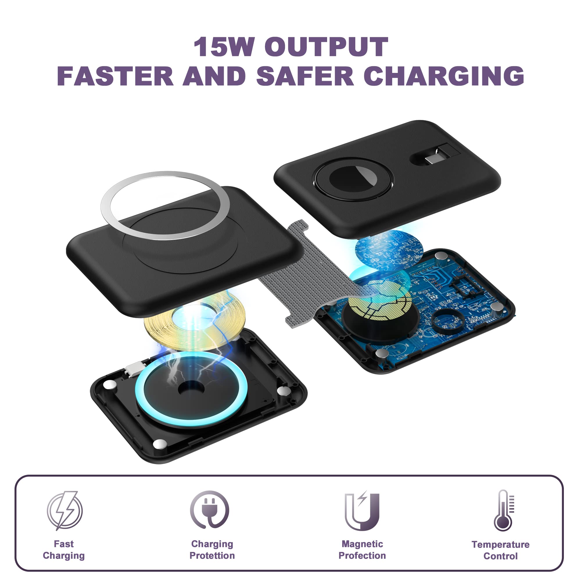 Cargador inalámbrico 3 en 1, estación de carga magnética plegable, almohadilla de carga inalámbrica de viaje rápido para múltiples dispositivos Apple, compatible con iPhone 14/13/12/Pro/Max, iWatch