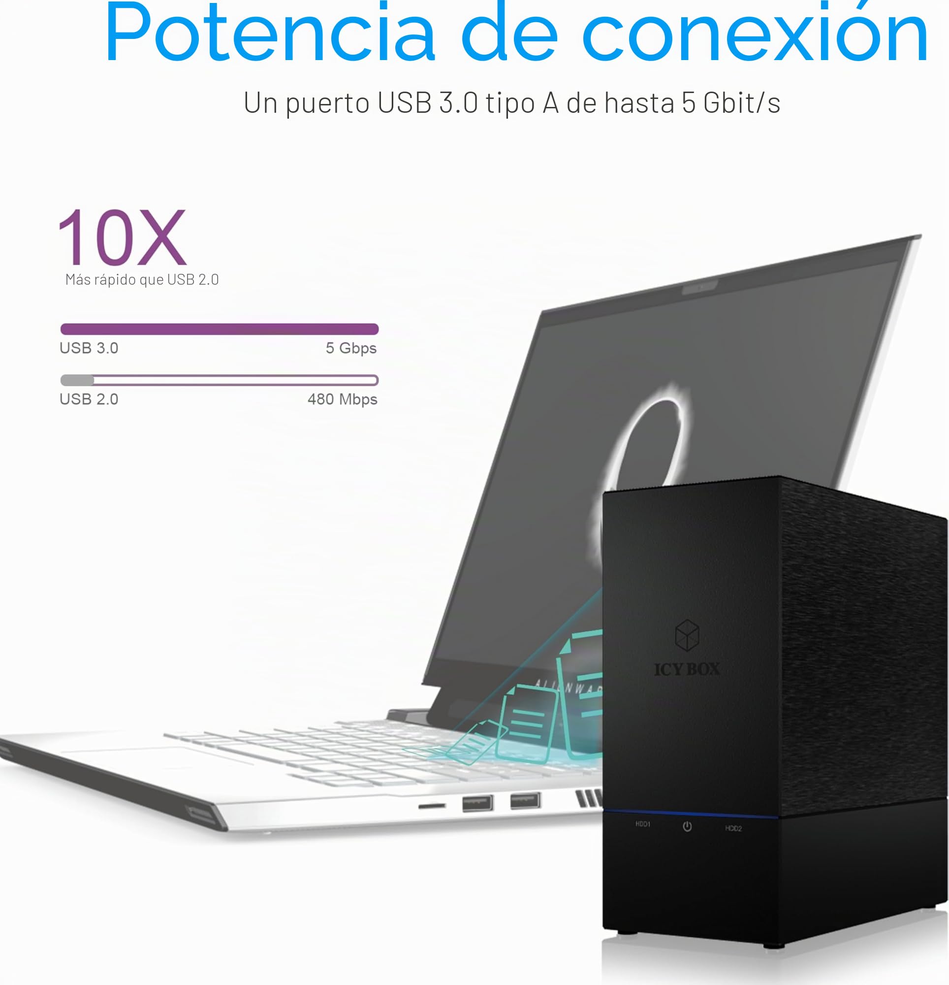 Icy Box IB-RD3621U3 60045 - Sistema Raid Externo (0/1/single/l) para 2 Discos Duros SATA de 3,5 Pulgadas, USB 3.0 (UASP), SATA III, Ventilador, Modo de Espera, Color Negro