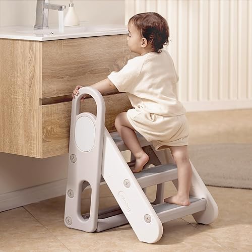 Mloong Taburete plegable para fregadero de baño, fácil de plegar y antideslizante, taburete de entrenamiento para ir al baño, escalera ajustable