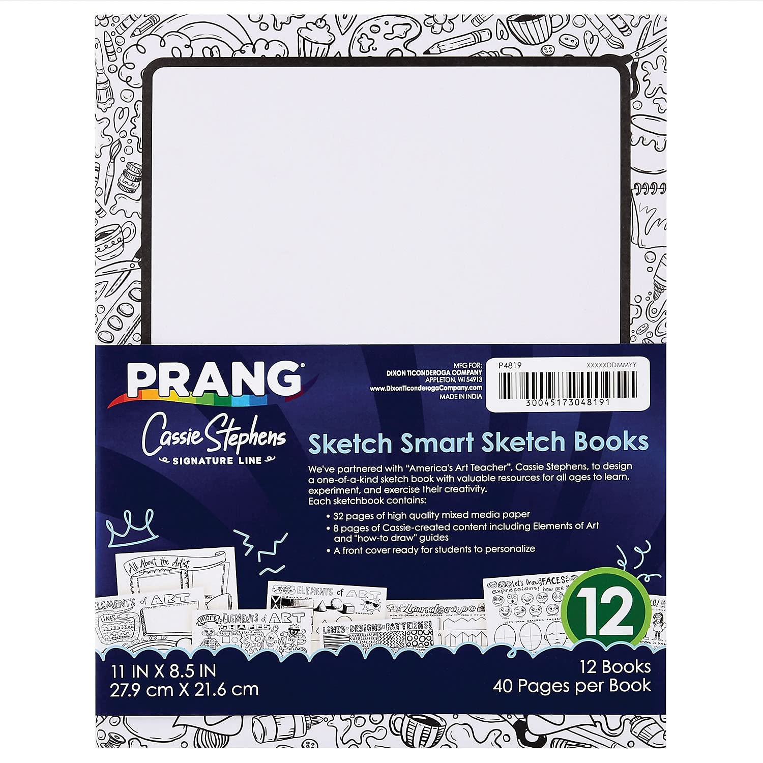 Prang Sketch Smart, 11-inch x 8.5-inch, Sketch Book, White, 40 Sheets/Book, 12/Pack (PAC4819)