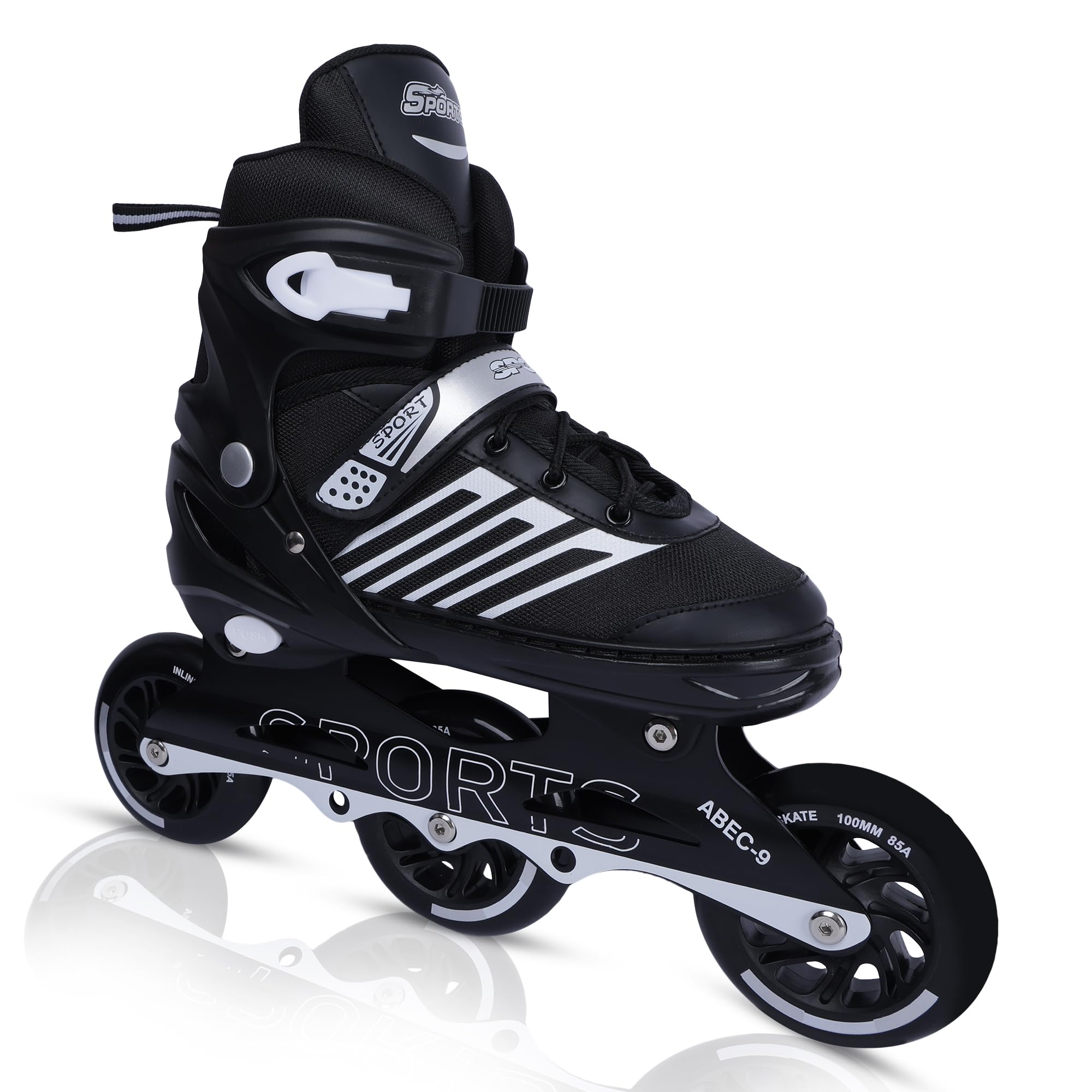 RAR SPORTS Roller Skate Shoes - 3 Wheels Inline Skates - Skating Shoes for Boys & Girls - Adjustable Roller Skates Blades for Adult Women Men (Black-White, Large (UK-6 to 8 Size) - 24-26 CM) (B0DGLTBXBZ) Amazon Price History, Amazon Price Tracker