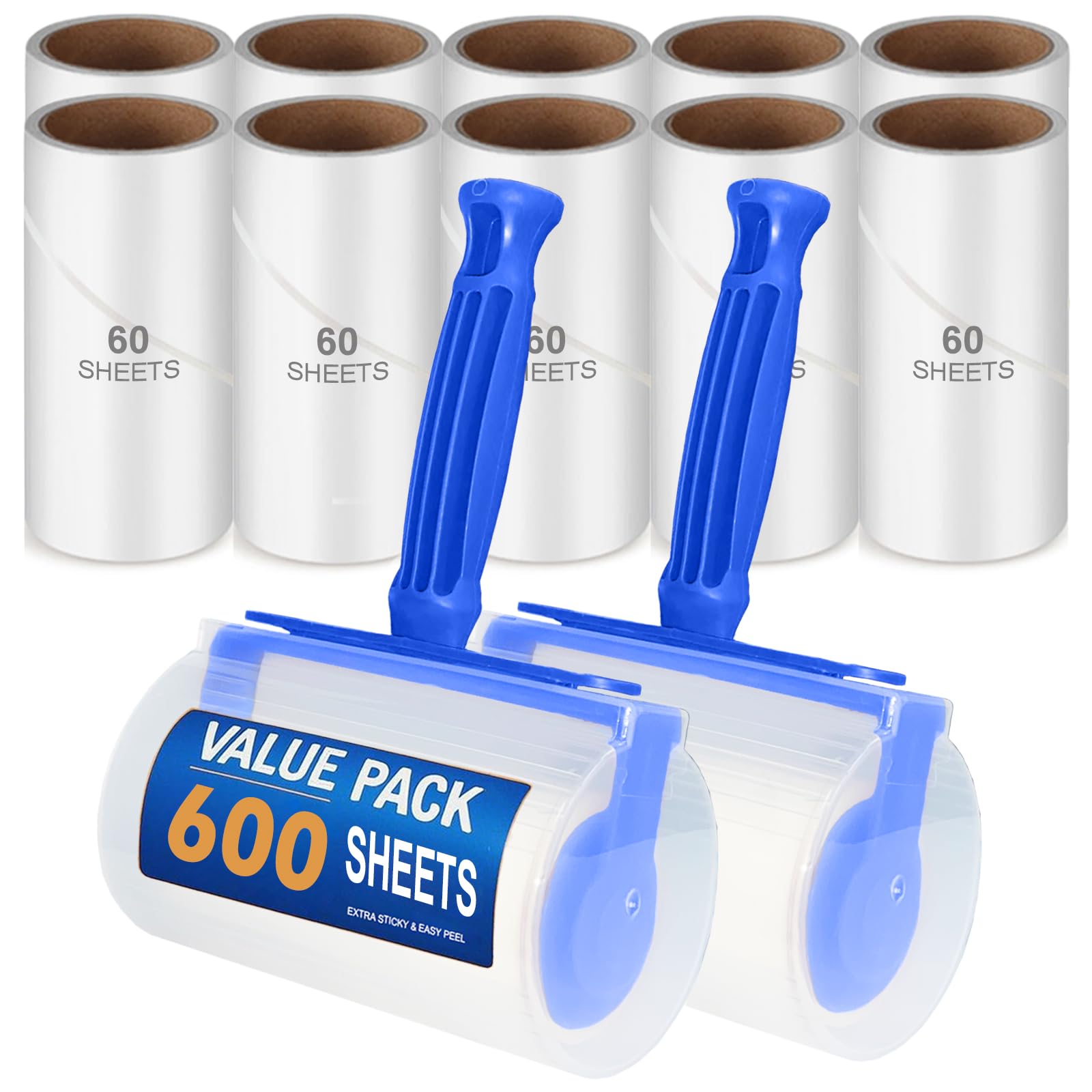 Mofeisor 600 Sheets Lint Roller, Sticky Roller for Clothes, Clothes Brush for Pet Hair, Fluff Remover - Includes 10 Refills & 2 Handles for Coats, Fabrics & Dust
