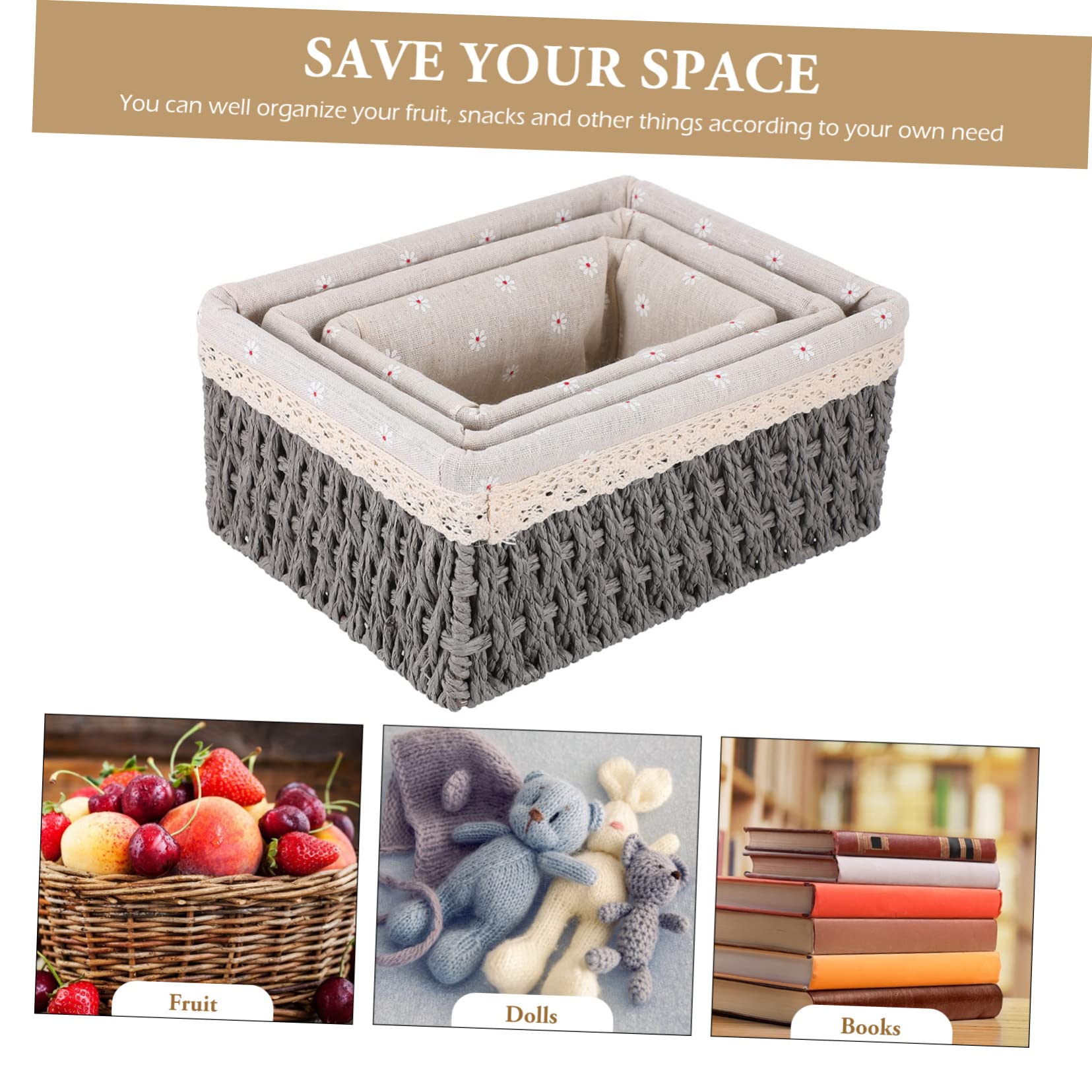 3stücke Rattan Aufbewahrungsbox Woven Korb Tabletop Kleinigkeiten Lagerung Organizer Container Für Zuhause Büro Schule Mit Deckel Für Make-up Obst Werkzeuge