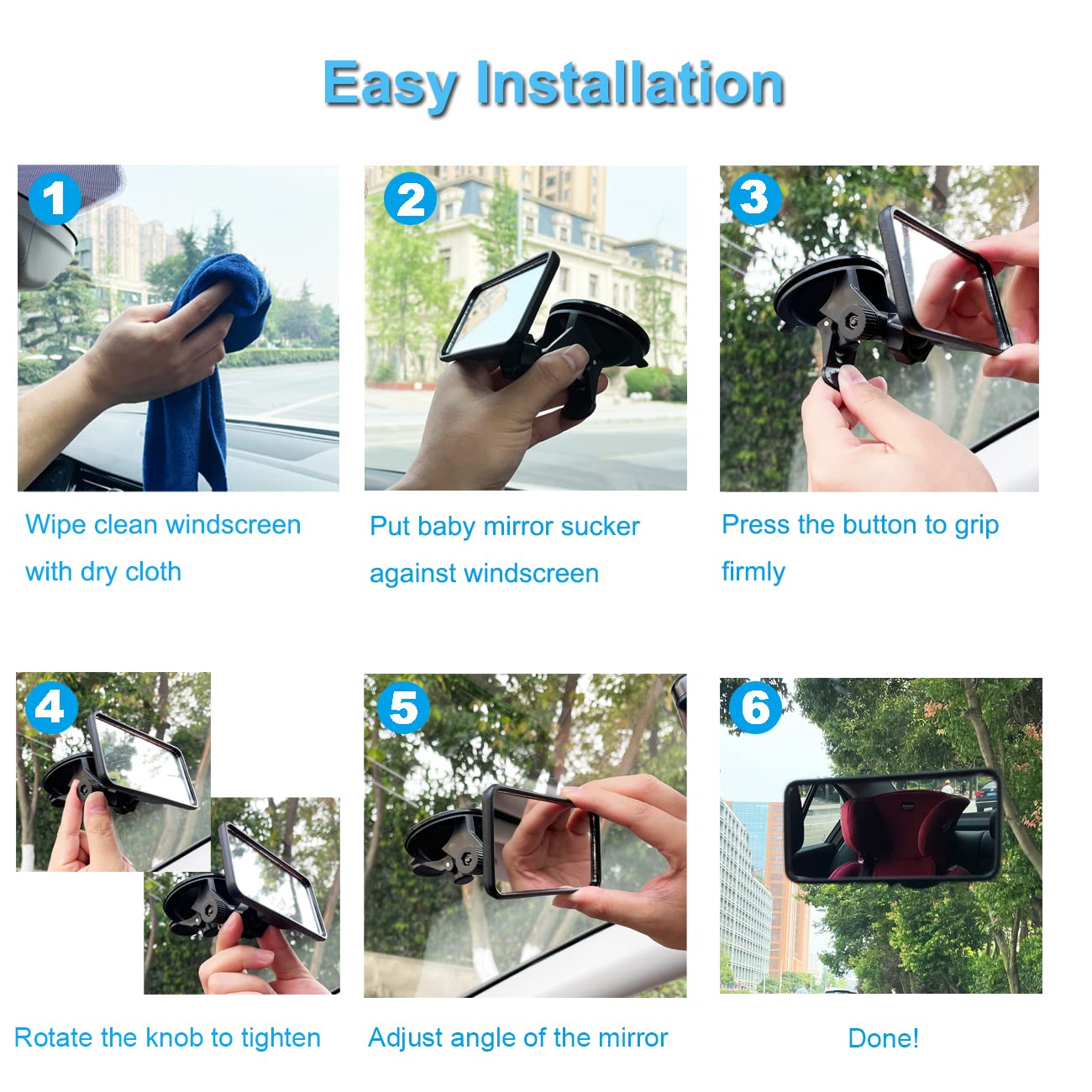 KITBEST Espejo retrovisor para prueba de conducción, espejo retrovisor interior adhesivo para instructor, examinador, aprendiz, conductor, lección, para bebé en el asiento trasero del coche
