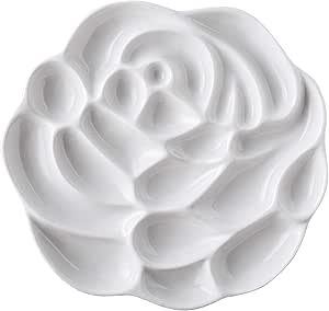 Ceramic Artist Paint Palette, Porcelain Watercolor Paint Palette, Rose Designed Mixing Tray for Artist Watercolor Gouache Painting Coloring, 7 inch, White