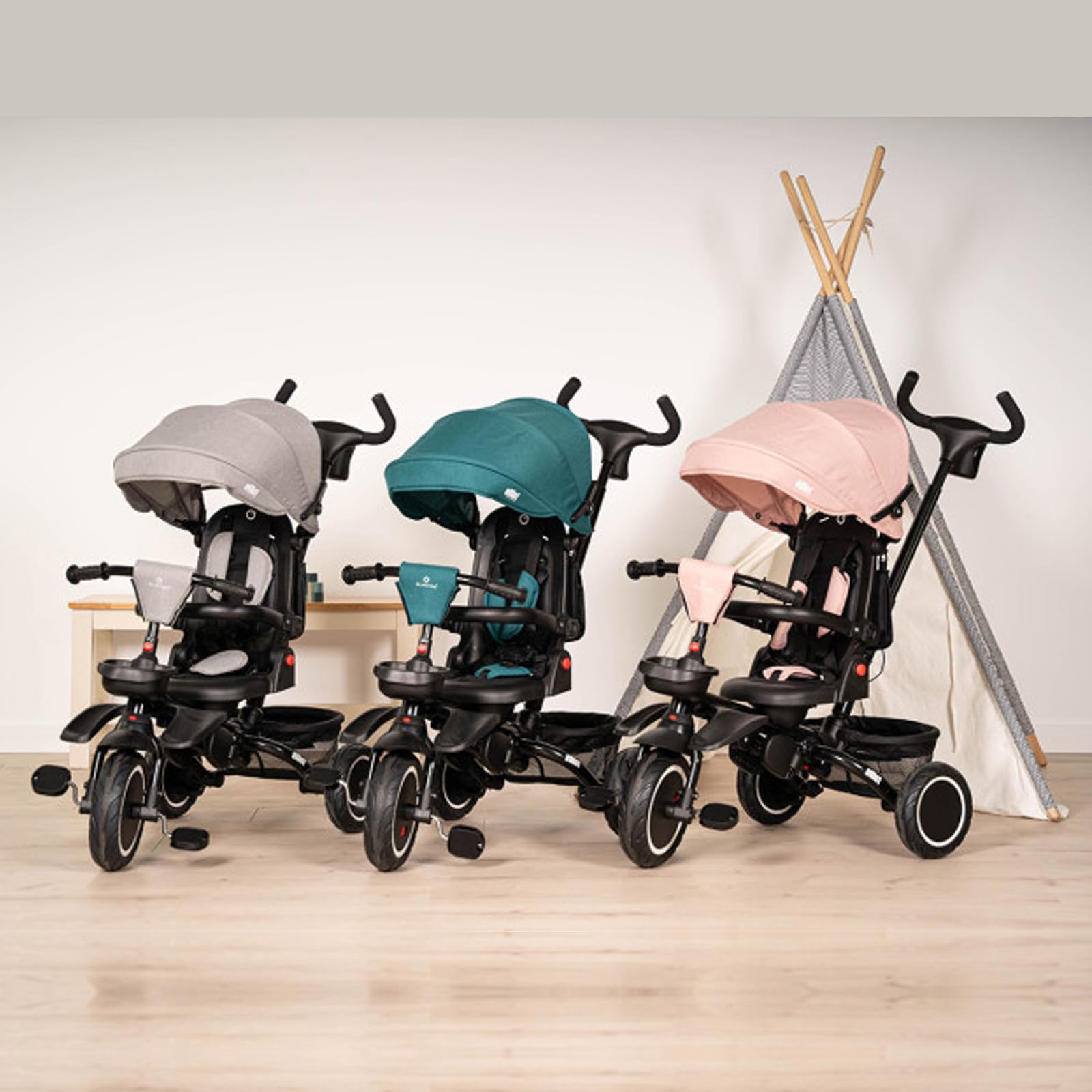 Olmitos - Triciclo Evolutivo Elliot 360º - Asiento Giratorio, Respaldo Ajustable y Estructura Resistente para Crecer con tu Pequeño (Rosa)