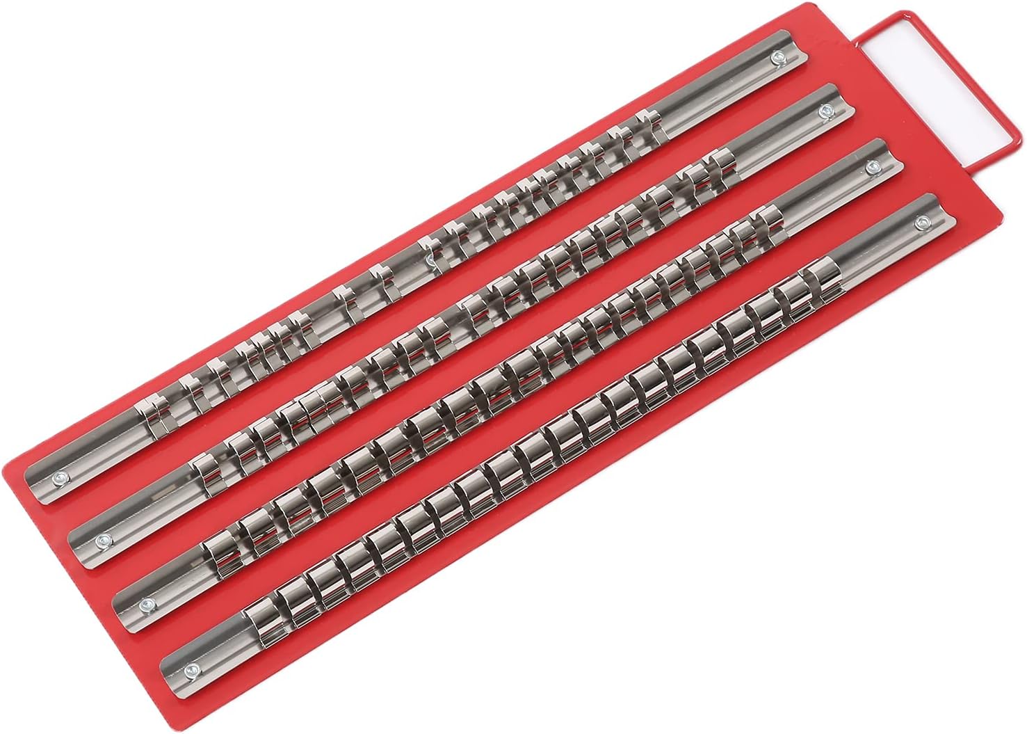 Heavy-Duty Socket Organizer Tray - Steel Rail Rack Holds 1/4-Inch, 3/8-Inch, 1/2-Inch Sockets, Wall Mount & Tool Box Storage for Auto Mechanics & DIY