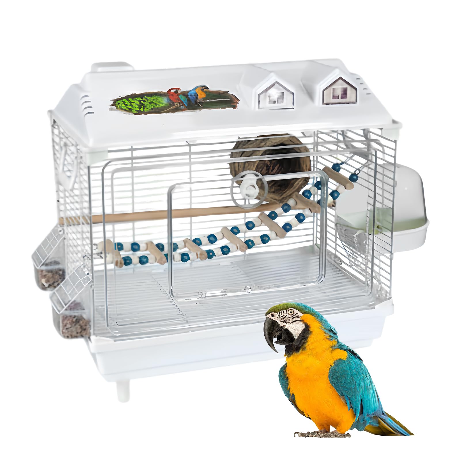 Jaula para Aves y Pájaros Transportín Transparente Portátil Para Cacatúas | Jaulas Para Pájaros Con Percha De Madera Para Periquitos Para Interior Agapornis Pinzones Cacatúa Conuro Guacamayo