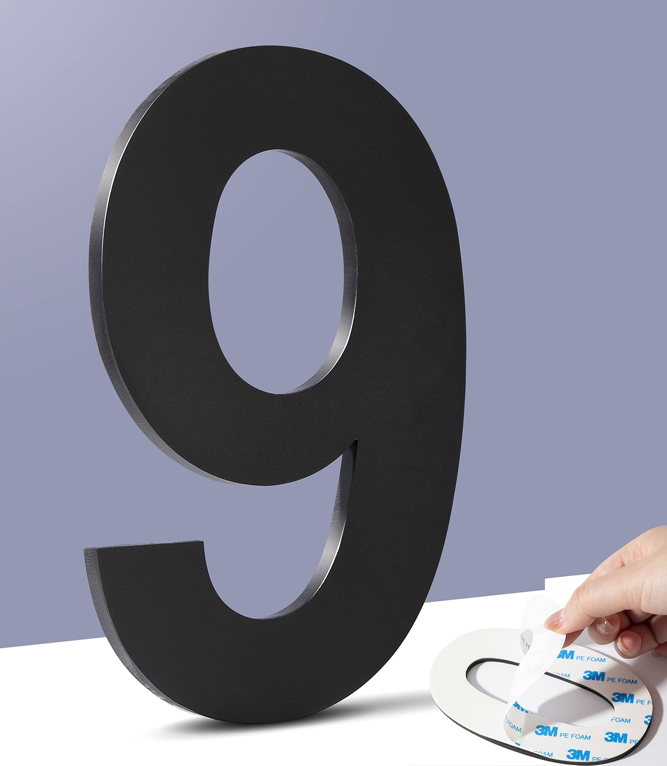 3 Inch House Number Stainless Steel Wire Drawing Process House Numbers for Outside Mailbox Numbers Easy to Install Self-Adhesive House Number(Black 9)