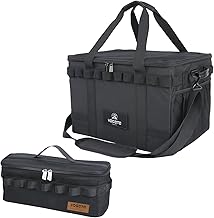 YOGOTO キャンプ 収納ボックス ソフトコンテナ ギアボックス 36L 大容量 深型 車載収納 3way 多機能 収納ケース 折りたたみ キャンプ道具収納 仕切り付き メッシュポケット付き デージーチェーン付き ショルダーストラップ付き ペグバッグ 1個付き BBQ ピクニック 釣り アウトドア (ブラック)