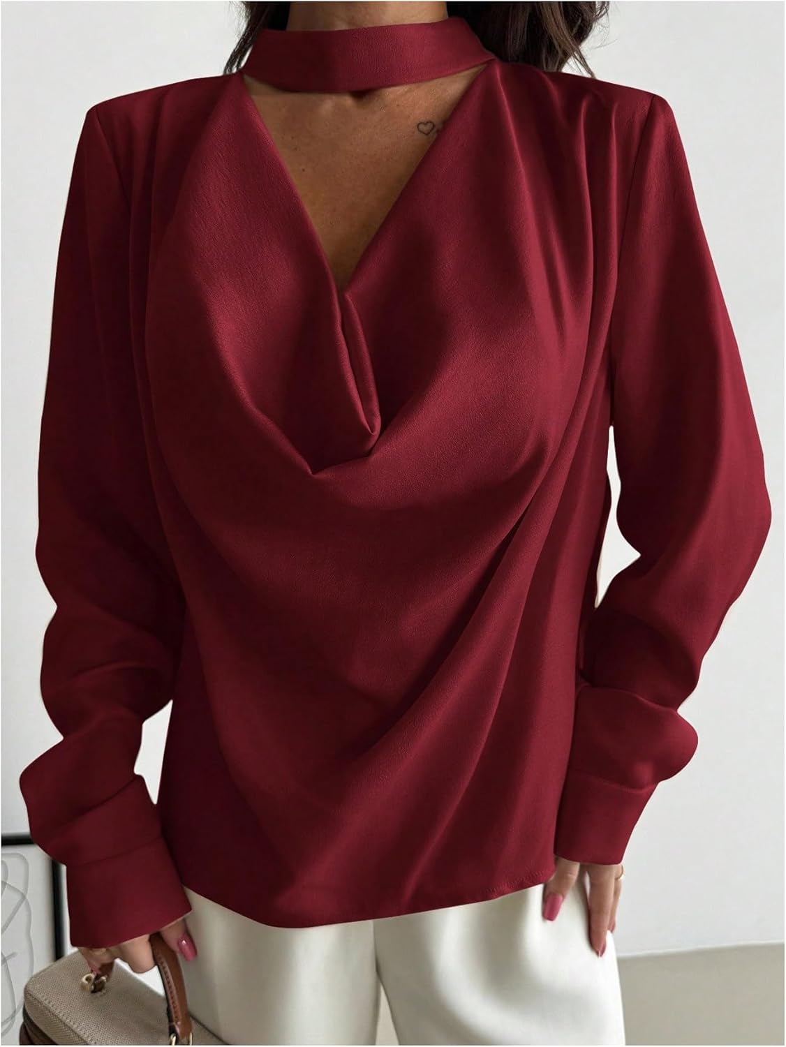 SHENHE Women's Cowl Neck Loose Blouse Elegant Long Sleeve Business Work Shirt with Scarf