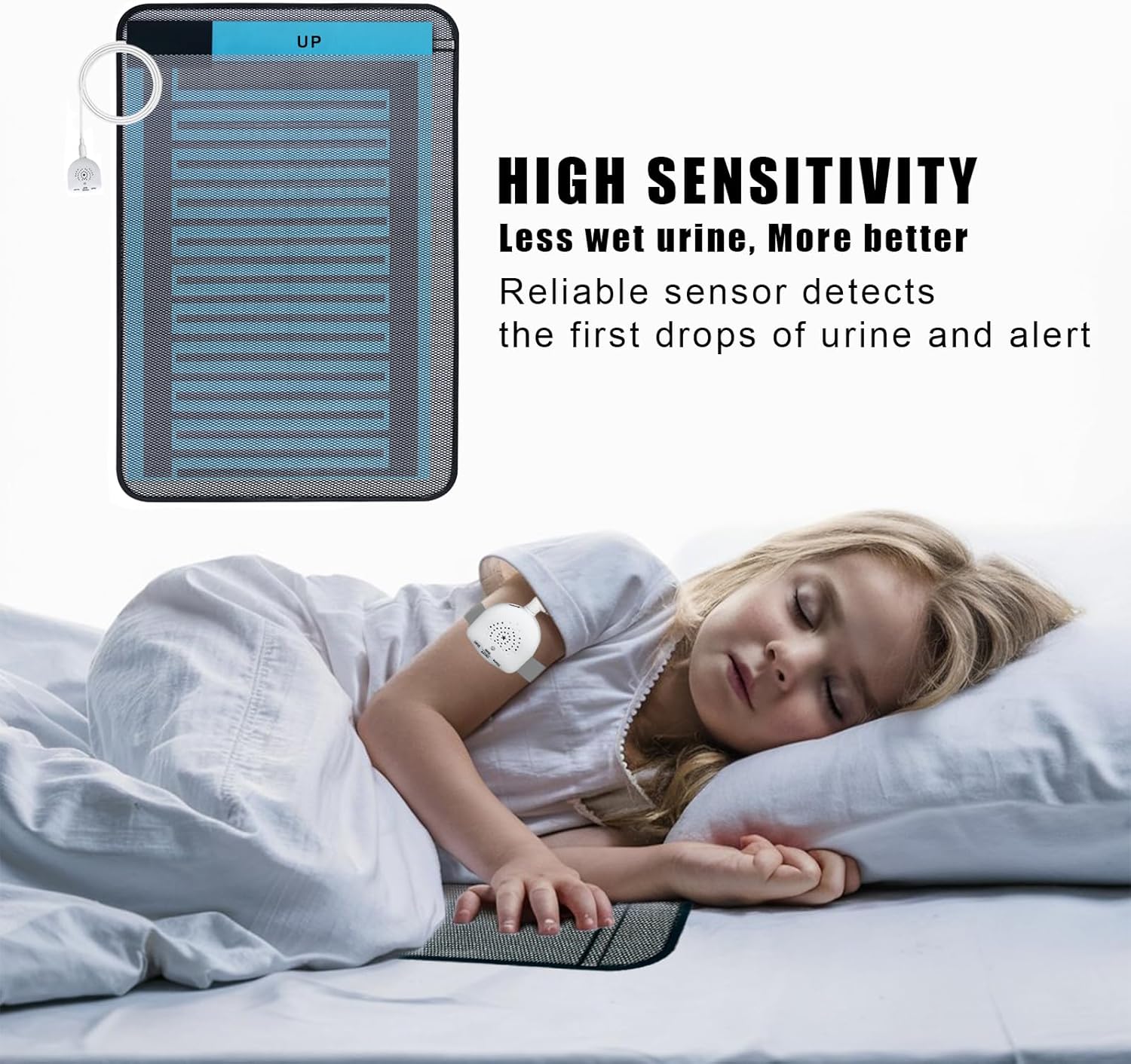 tneqiu bedwetting alarm pad for boys and girls, usb rechargeable, pee alarm with music optional and volume control, potty training urinary mat for children,black